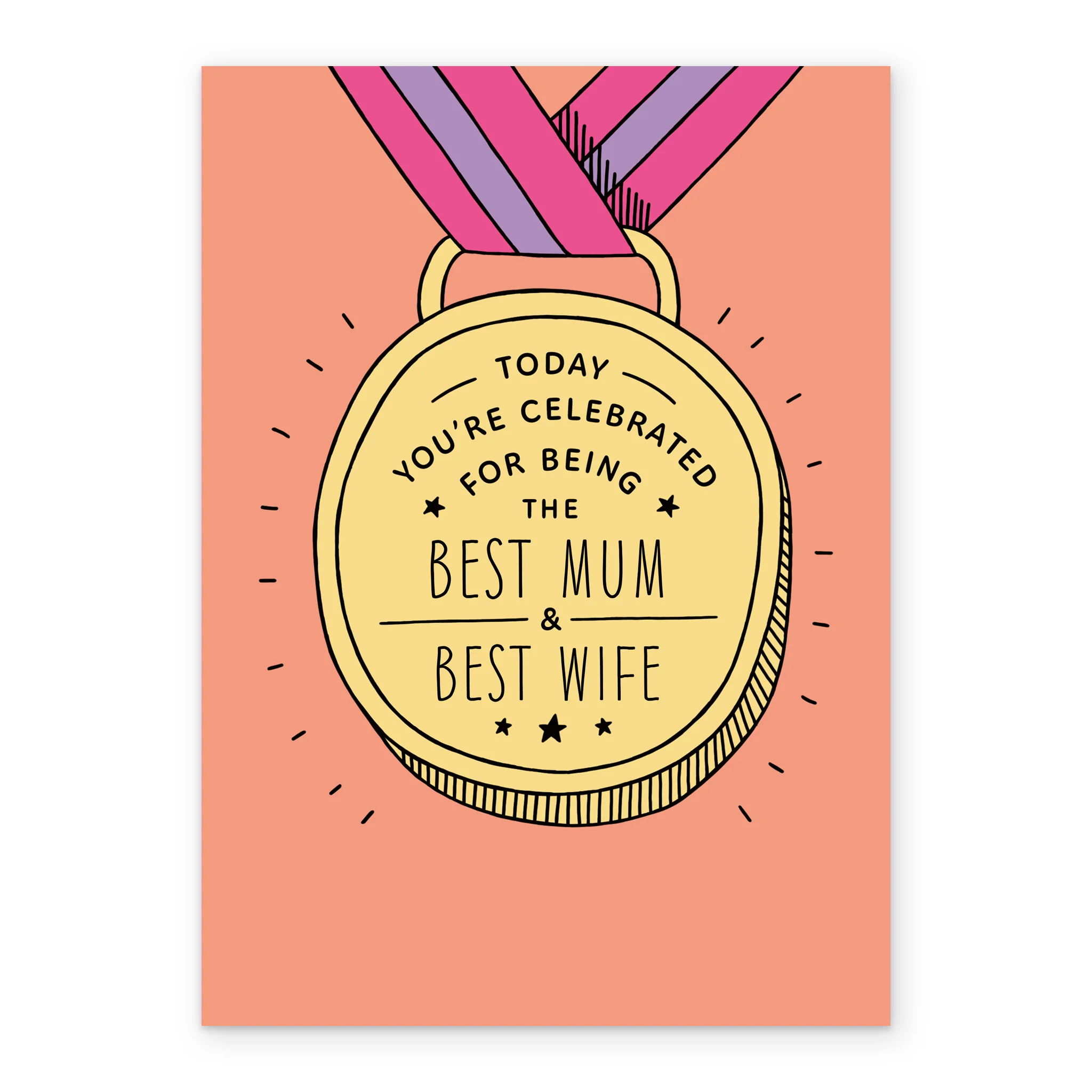 Personalised 'Best Mum & Wife' Medal Design Mother's Day Card for Wife - Image 2