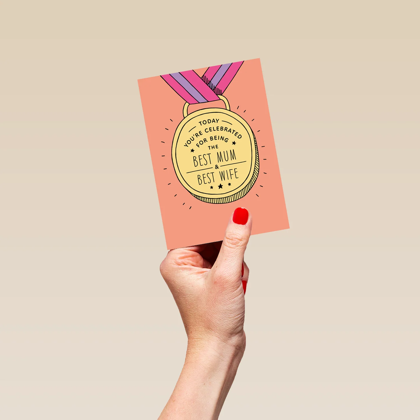 Personalised 'Best Mum & Wife' Medal Design Mother's Day Card for Wife - Image 4