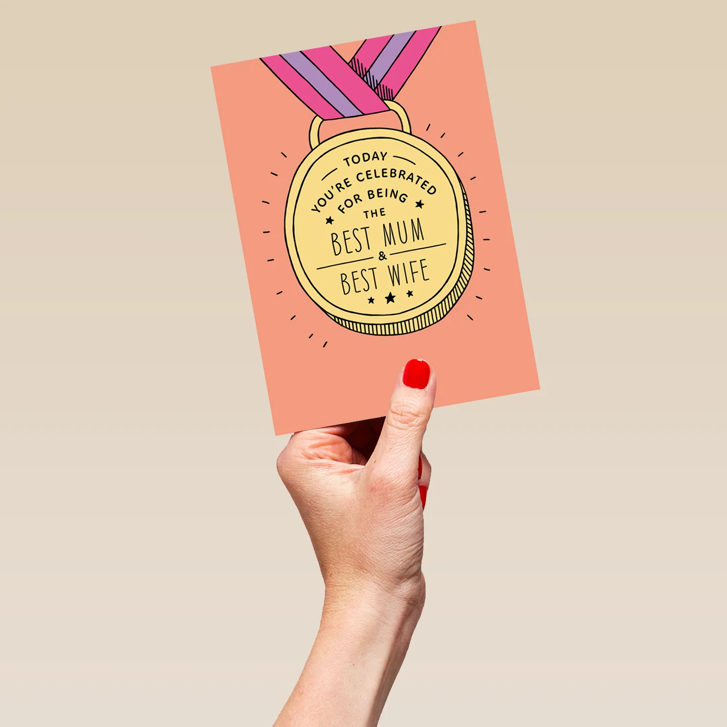 Personalised 'Best Mum & Wife' Medal Design Mother's Day Card for Wife - Image 5