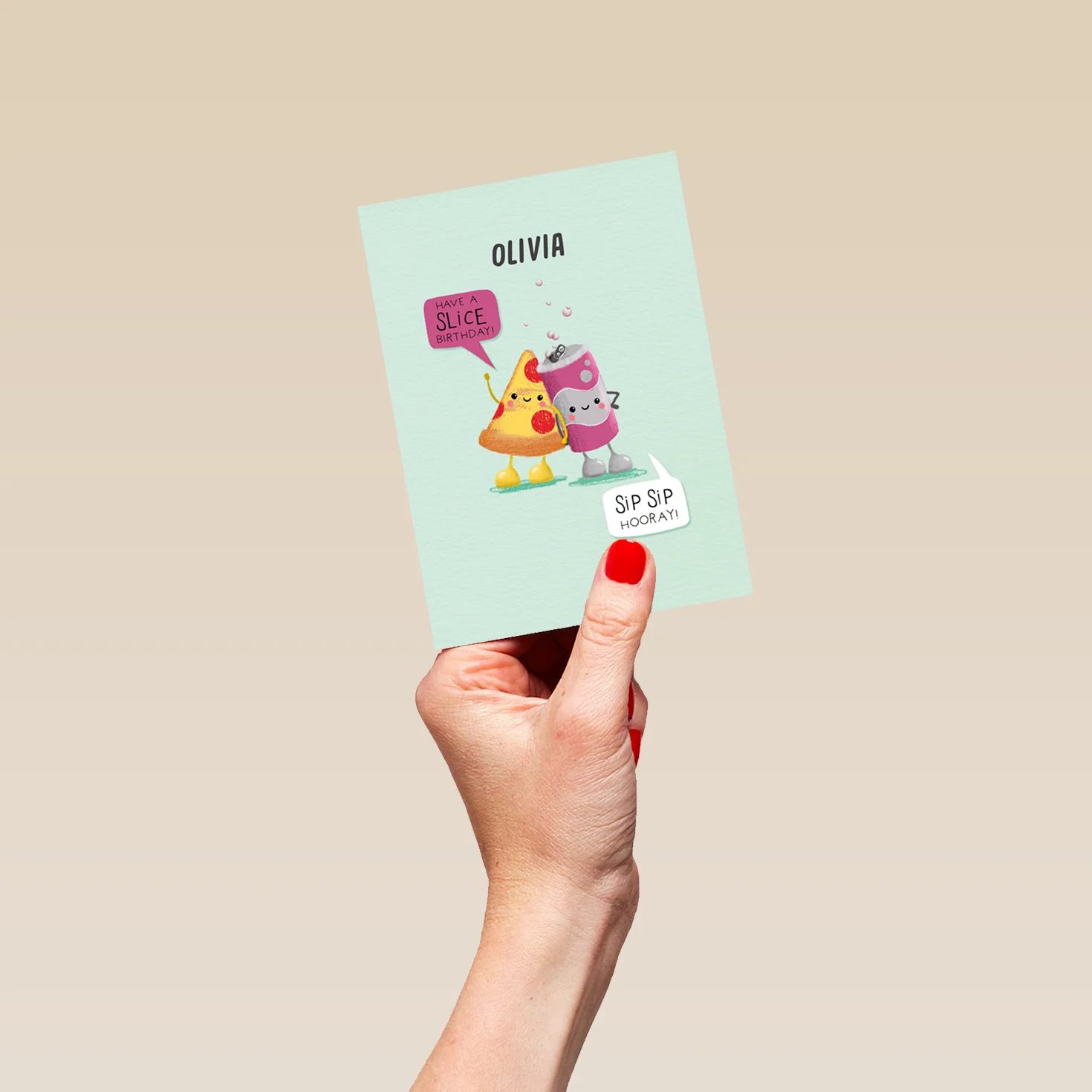 Personalised Better Together Pizza & Pop 'Sip Sip Hooray' Illustrated Birthday Card - Image 4
