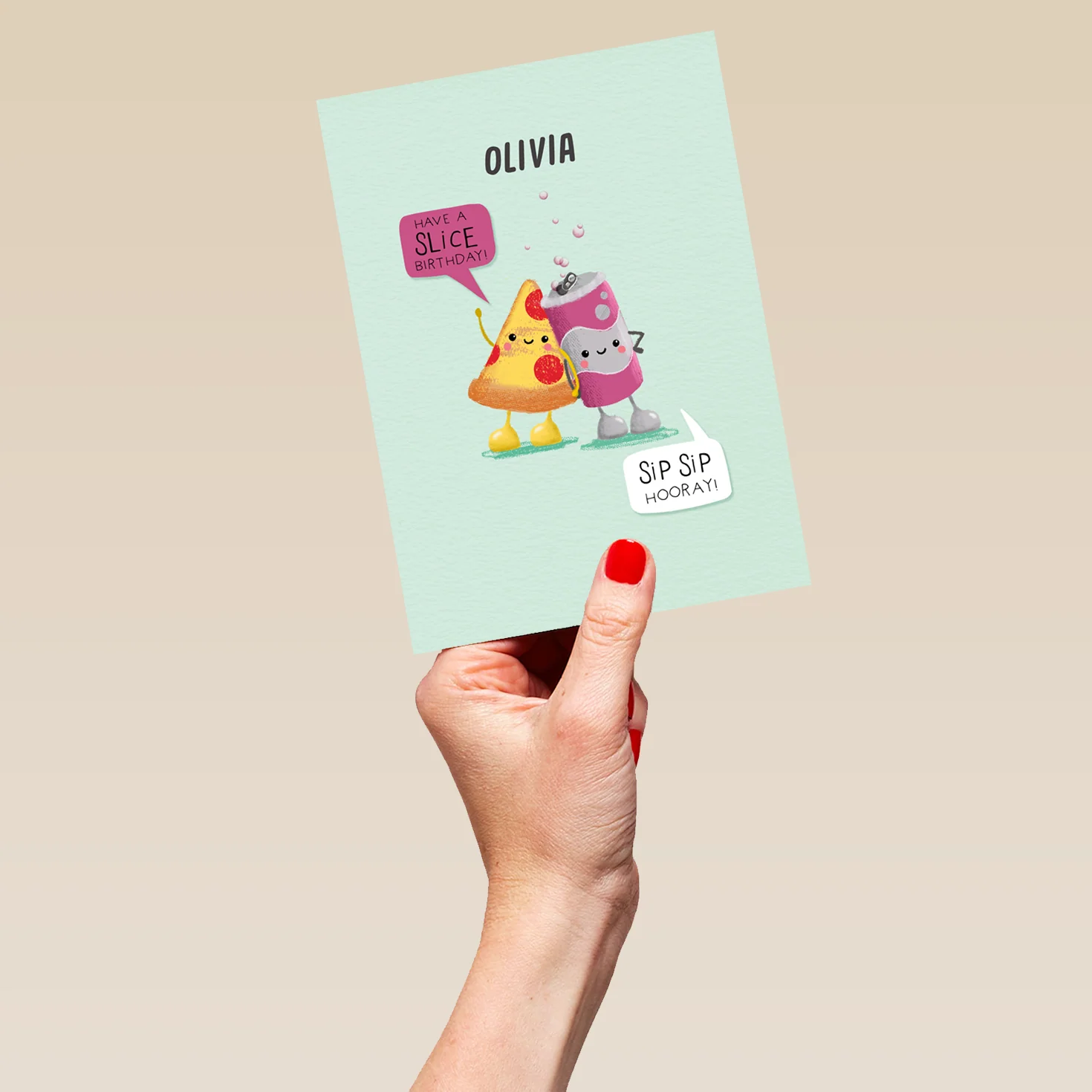 Personalised Better Together Pizza & Pop 'Sip Sip Hooray' Illustrated Birthday Card - Image 5