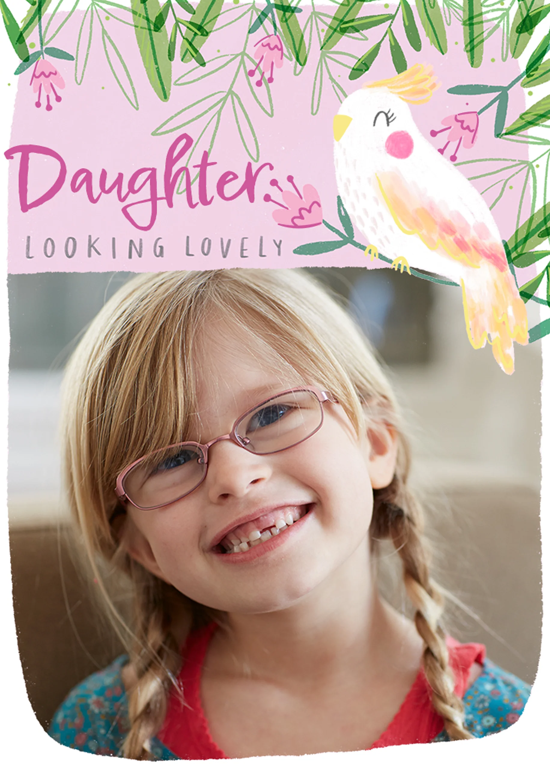Personalised Bird & Flowers Photo Card For Daughter