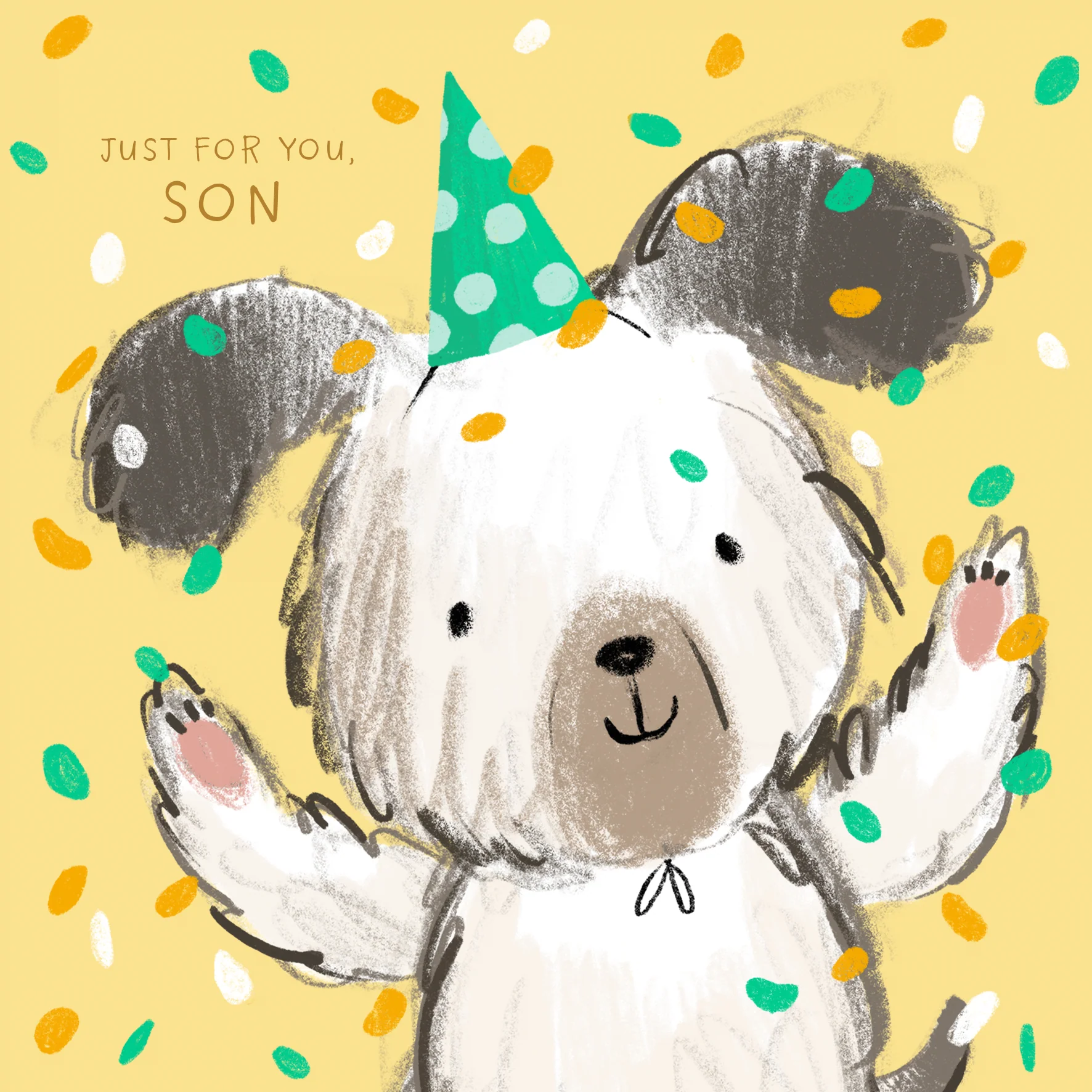 Personalised Birthday Card - Cute Illustrated Dog with Confetti Design