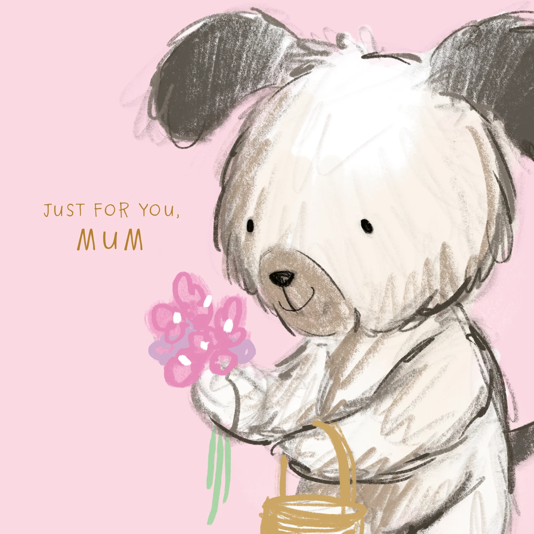 Personalised Birthday Card - Cute Illustrated Dog with Flower Design