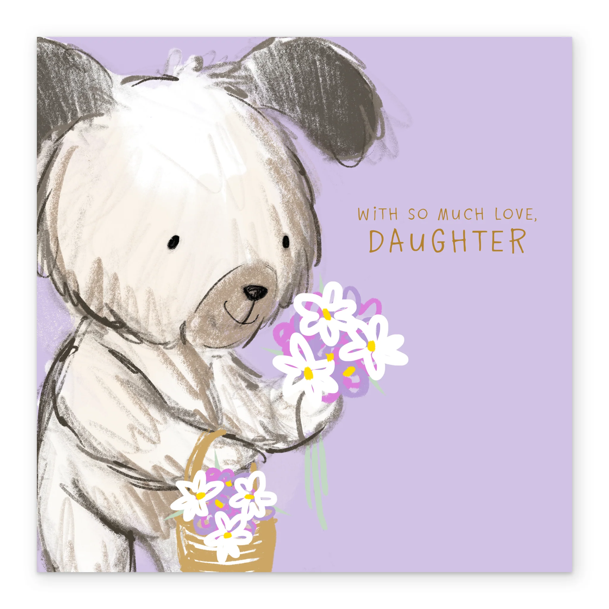 Personalised Birthday Card for Daughter - Cute Illustrated Dog with Flowers Design - Image 2