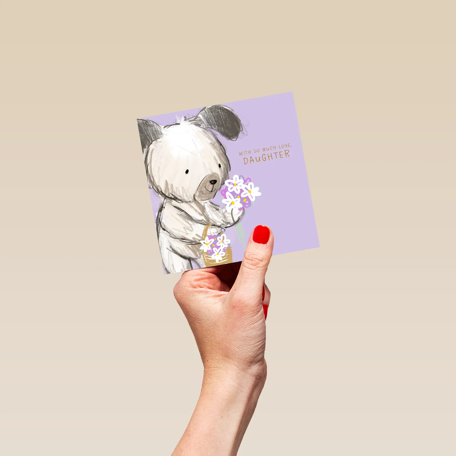 Personalised Birthday Card for Daughter - Cute Illustrated Dog with Flowers Design - Image 4