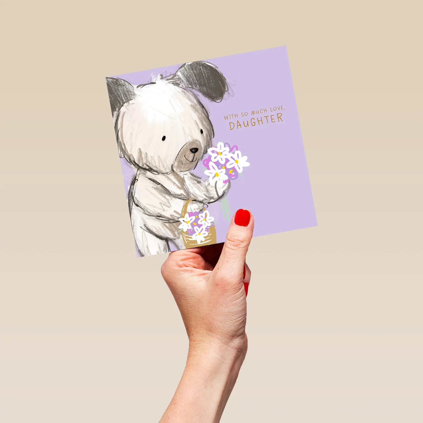 Personalised Birthday Card for Daughter - Cute Illustrated Dog with Flowers Design - Image 5