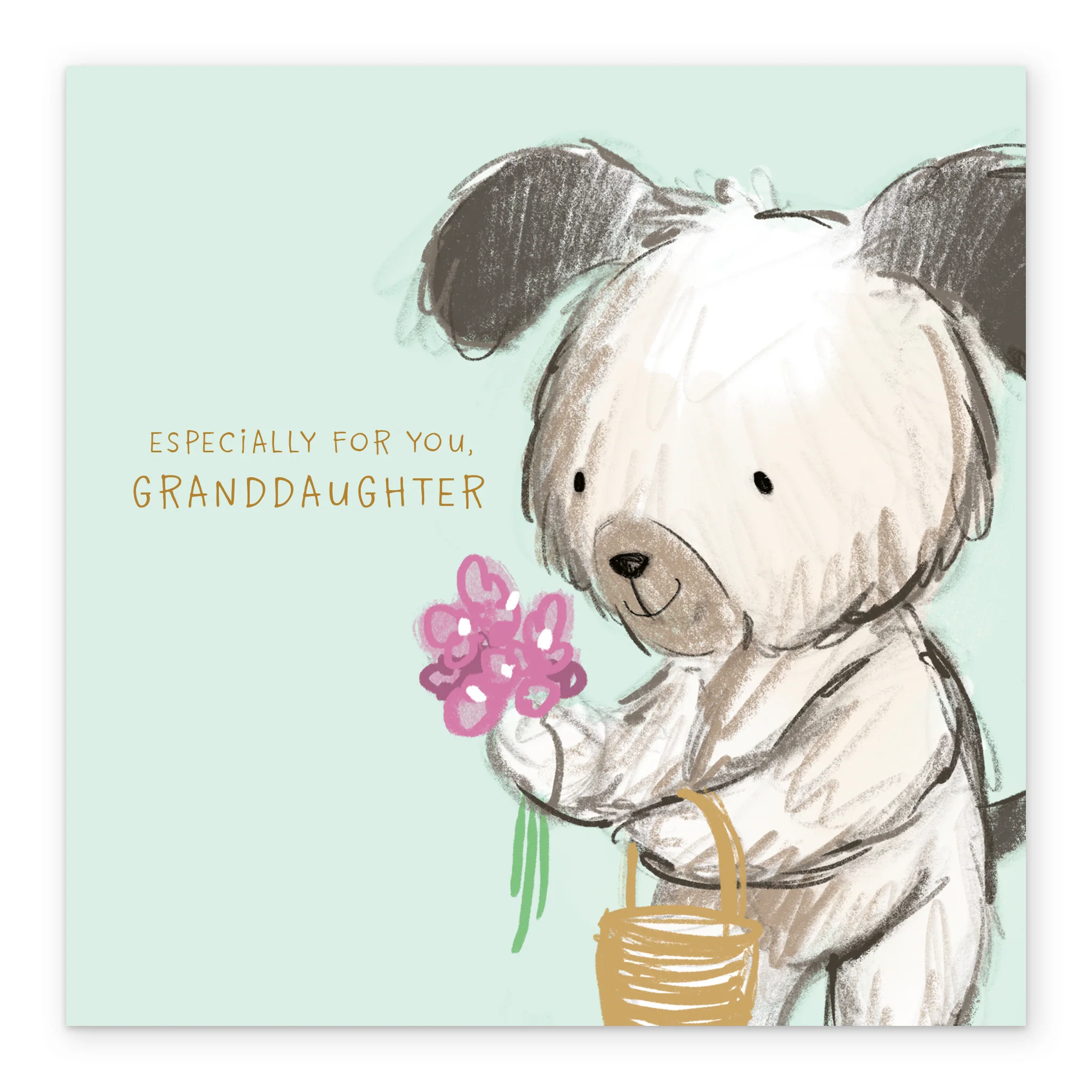 Personalised Birthday Card for Granddaughter - Cute Illustrated Dog with Flower Design - Image 2