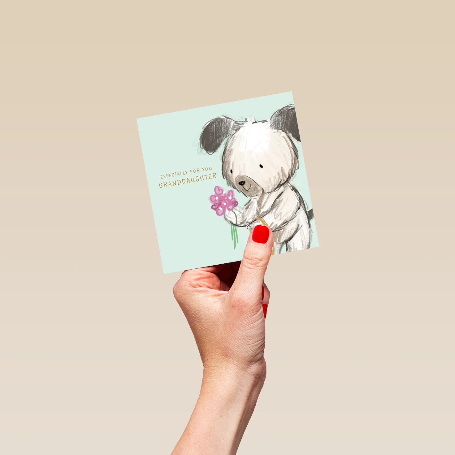 Personalised Birthday Card for Granddaughter - Cute Illustrated Dog with Flower Design - Image 4