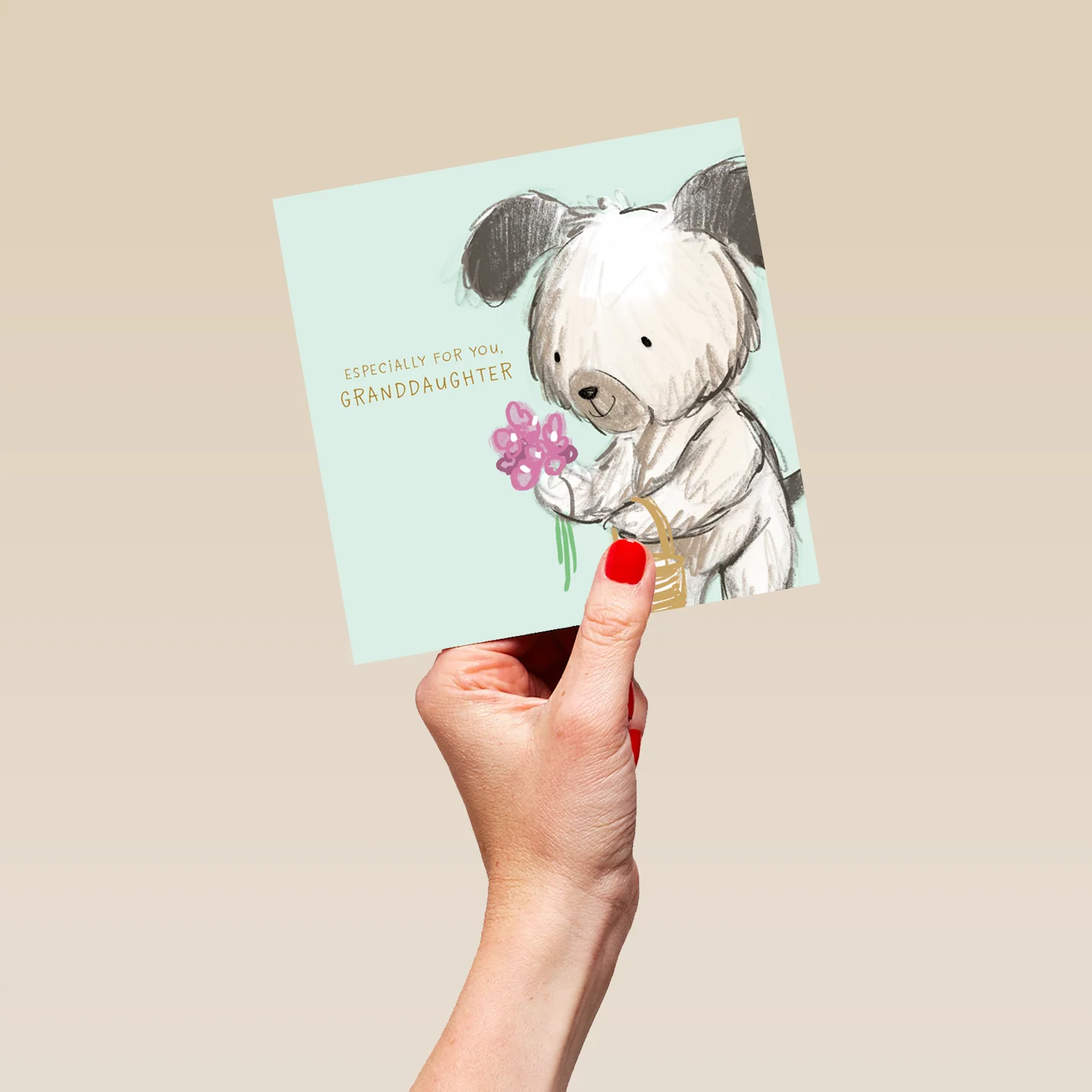 Personalised Birthday Card for Granddaughter - Cute Illustrated Dog with Flower Design - Image 5
