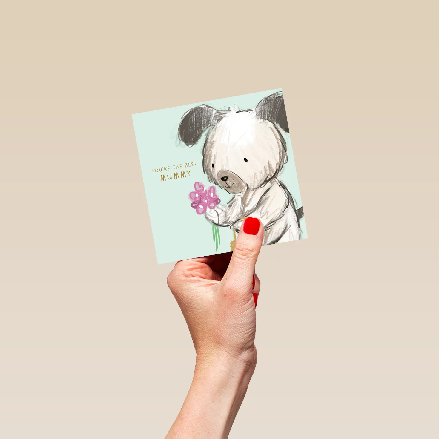 Personalised Birthday Card for Mummy - Cute Illustrated Dog with Flower Design - Image 4