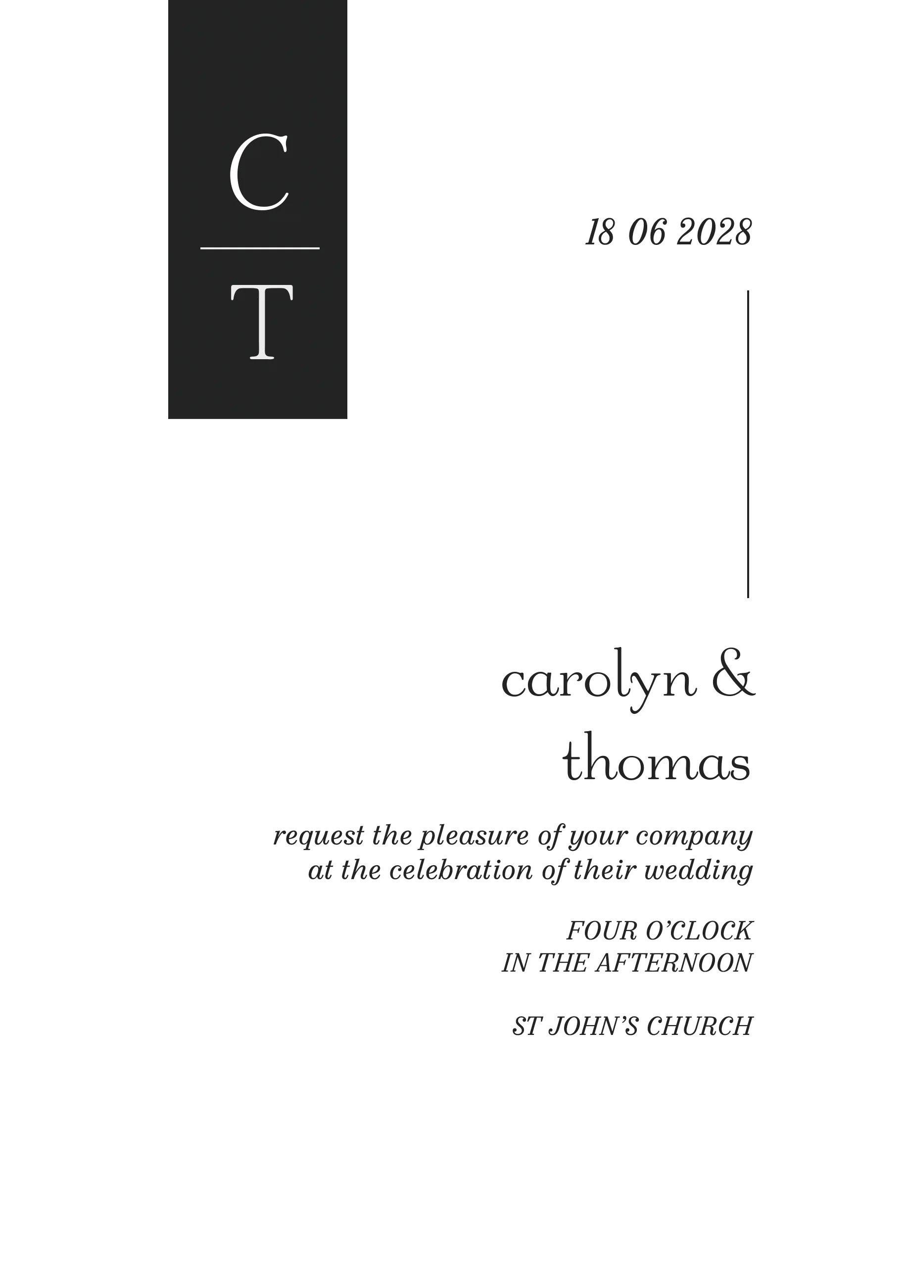 Personalised Black & White Monogram Wedding Invitation