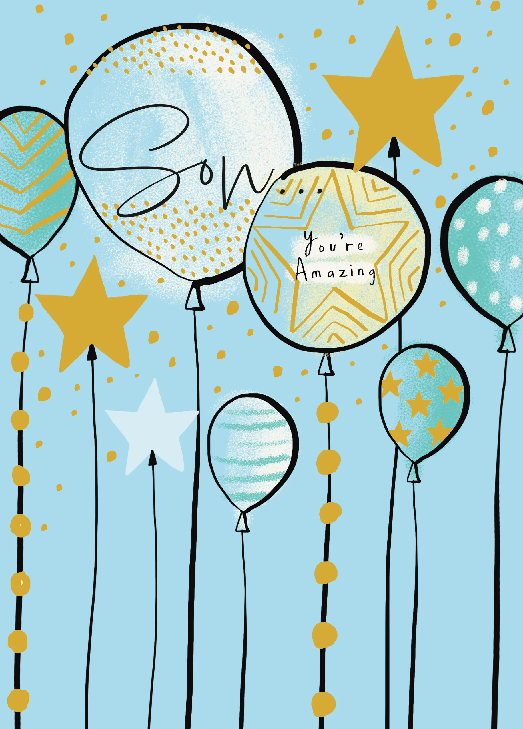 Personalised Blue Balloons & Stars Birthday Card for Son