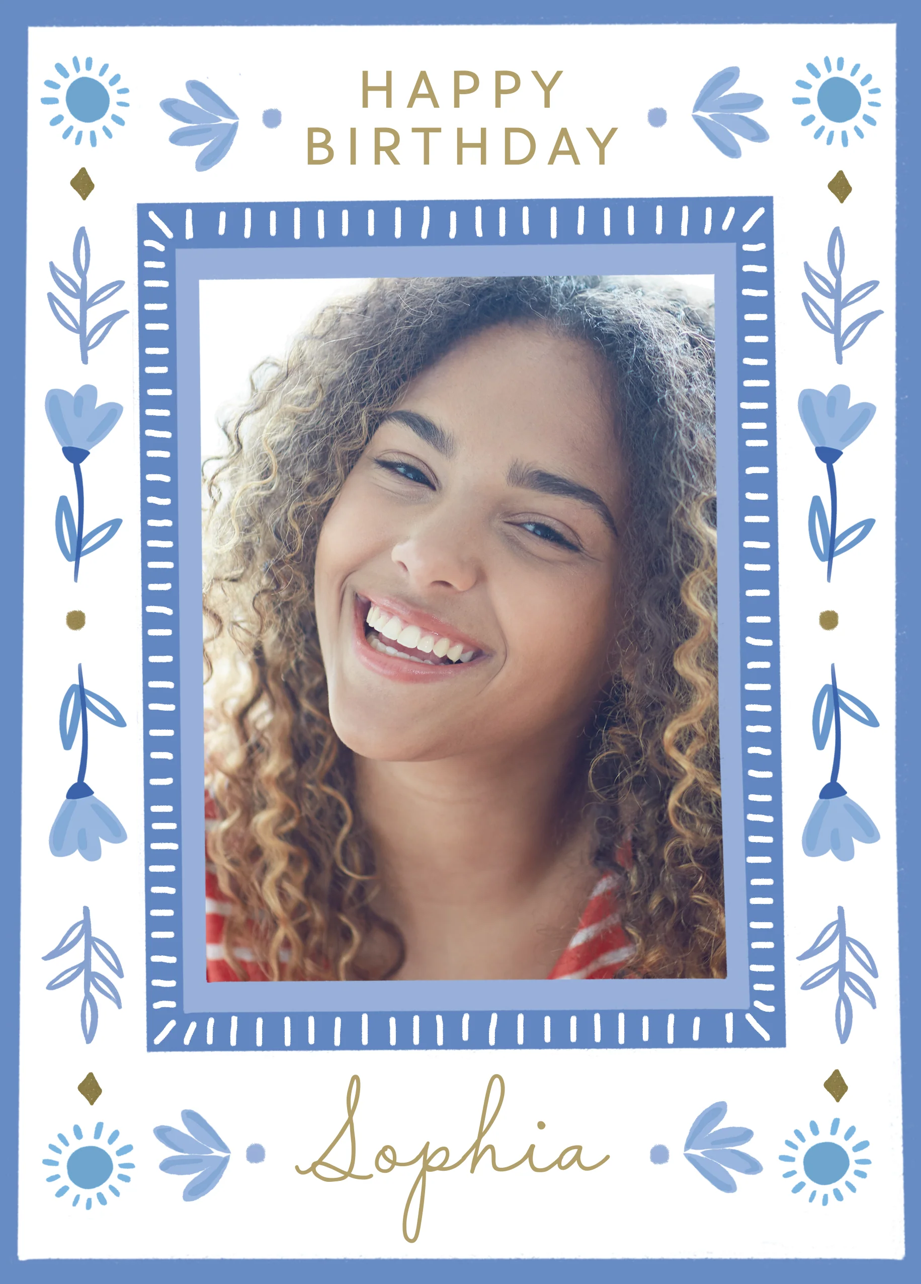 Personalised Blue Border Photo Upload Birthday Card