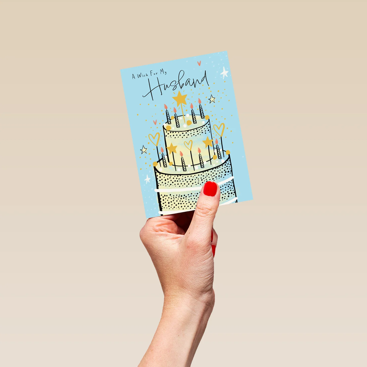 Personalised Blue Cake & Stars Birthday Card for Husband - Image 4