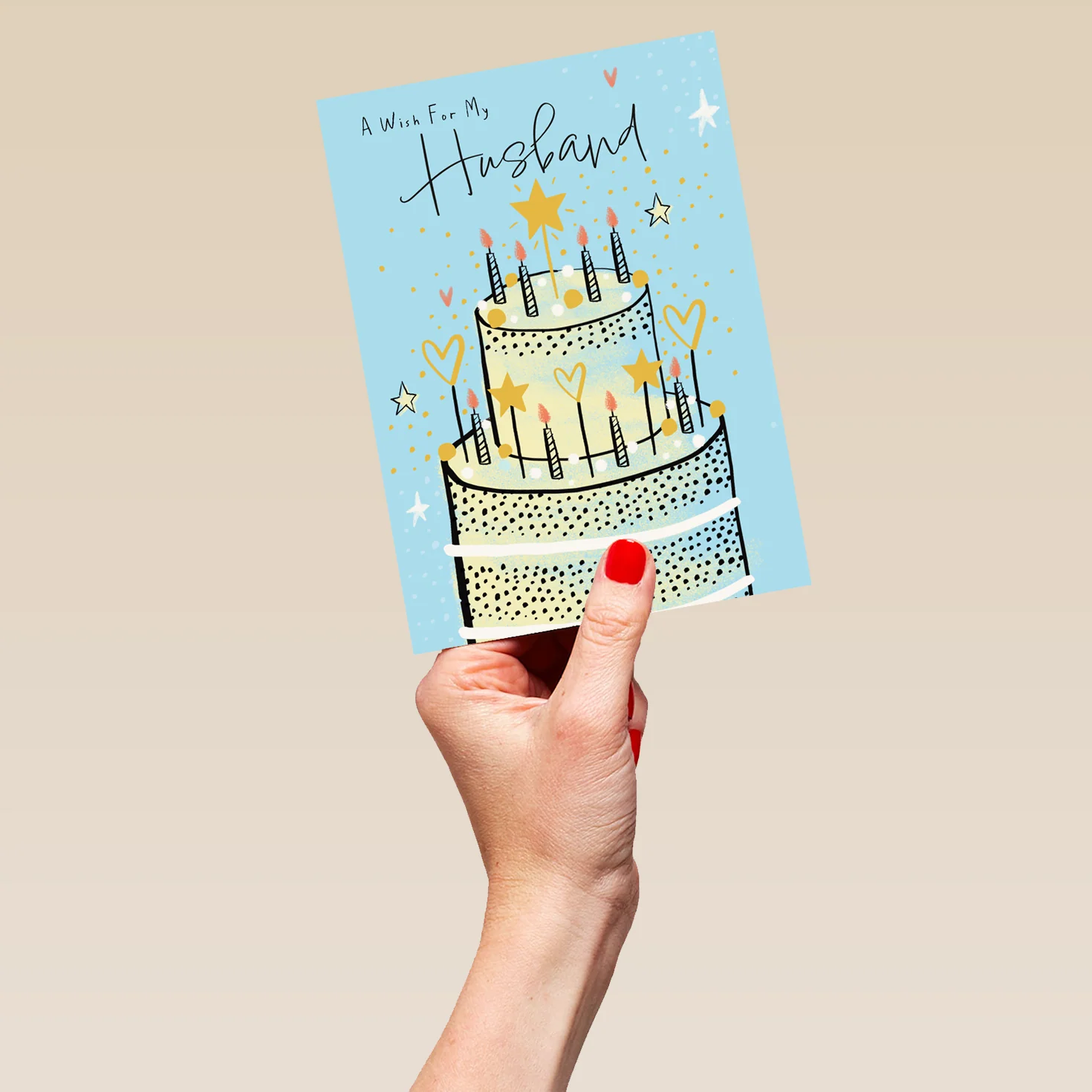 Personalised Blue Cake & Stars Birthday Card for Husband - Image 5