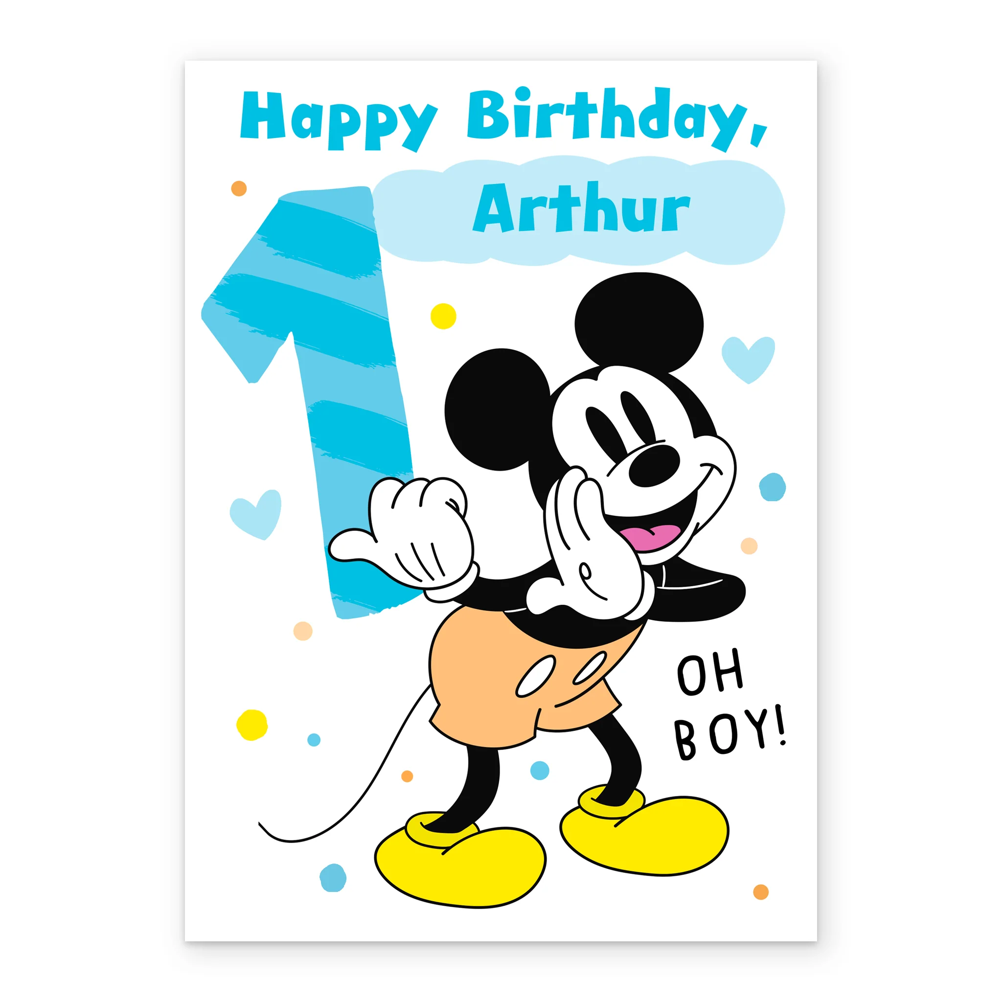 Personalised Blue Disney Mickey Mouse 1st Birthday Card - Image 2