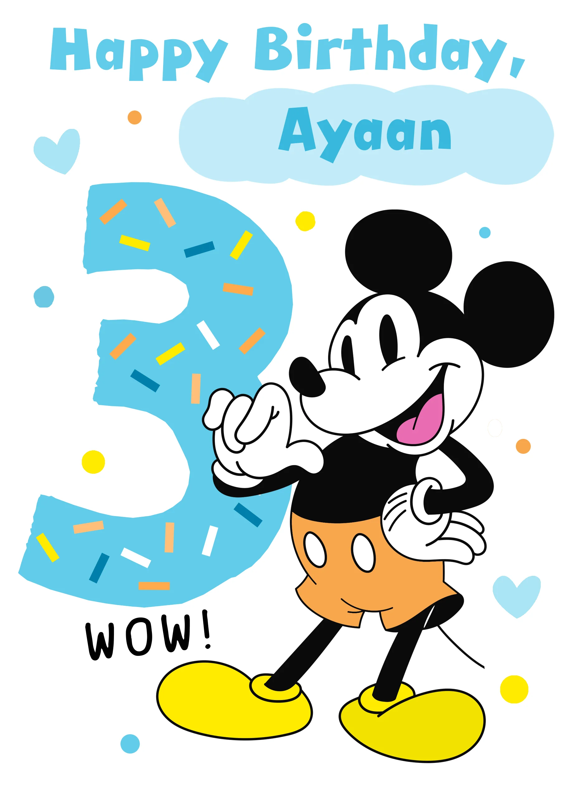 Personalised Blue Disney Mickey Mouse 3rd Birthday Card