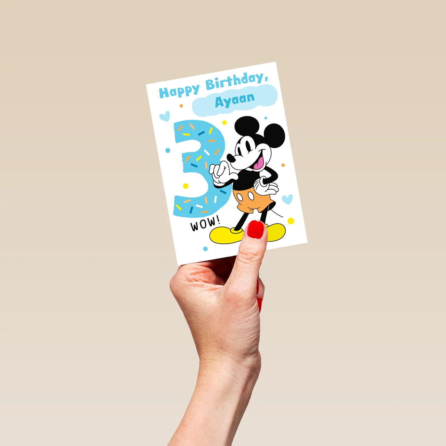 Personalised Blue Disney Mickey Mouse 3rd Birthday Card - Image 4