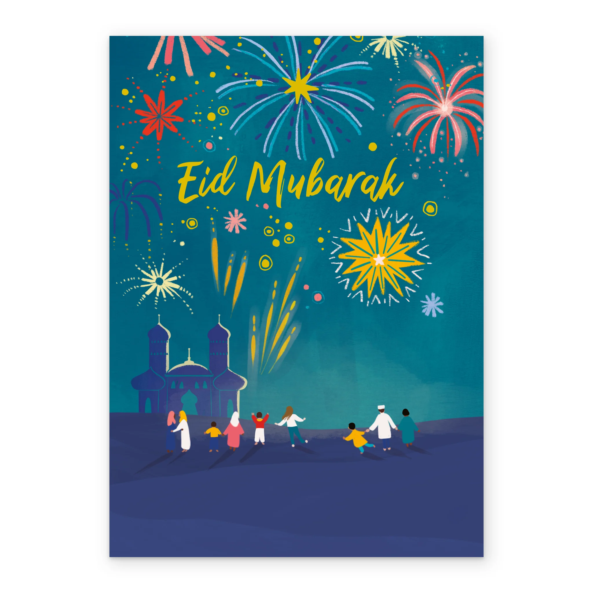 Personalised Blue Fireworks Eid Mubarak Celebration Card - Image 2