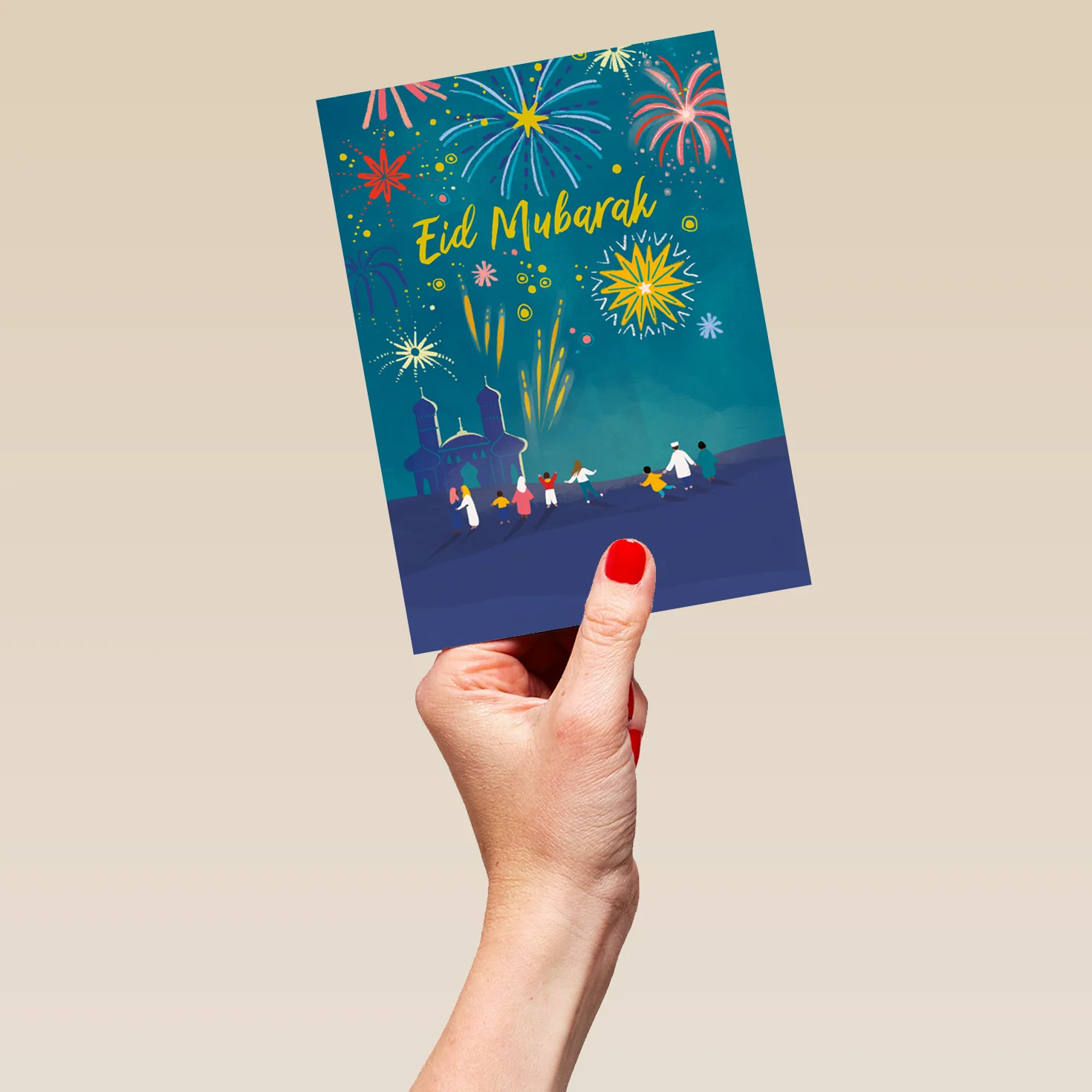 Personalised Blue Fireworks Eid Mubarak Celebration Card - Image 5