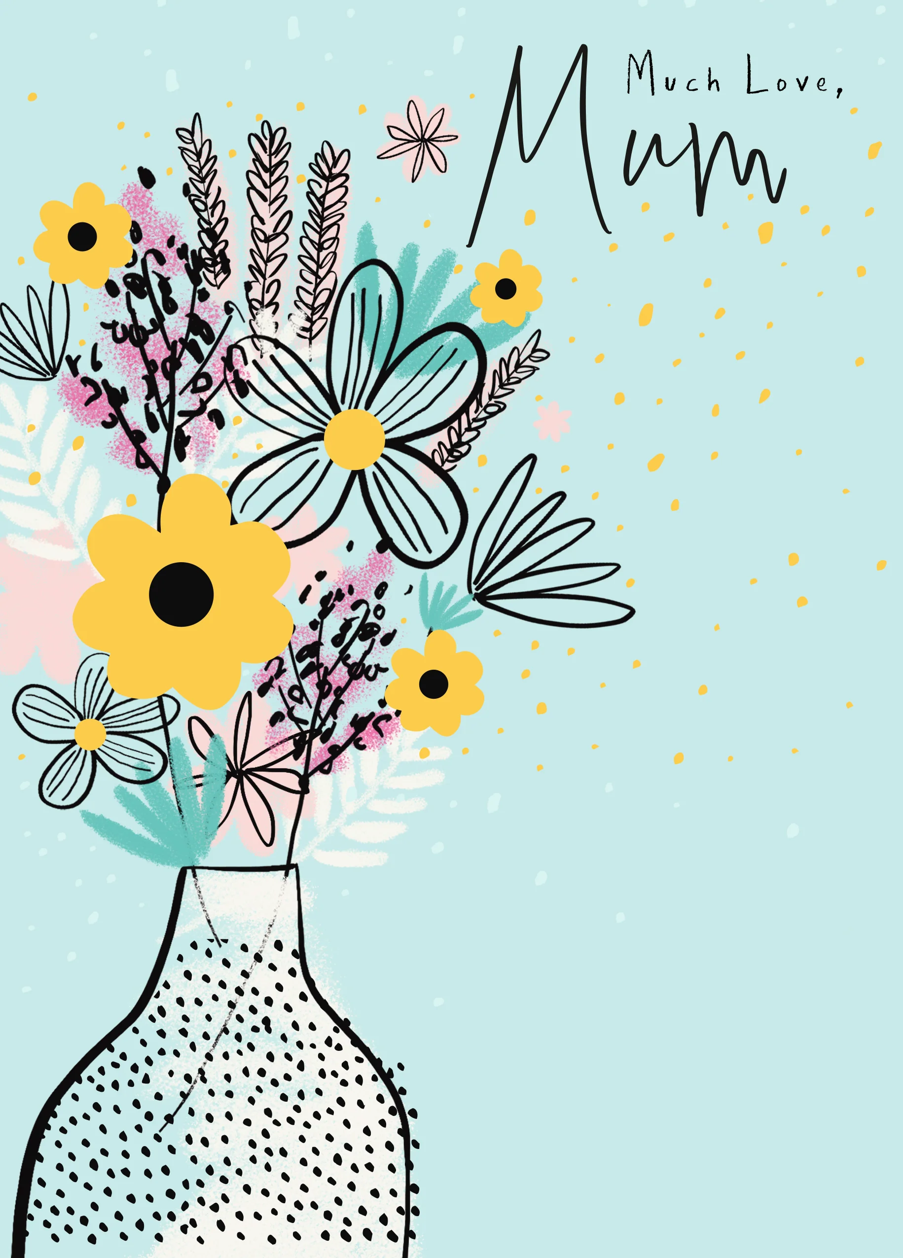 Personalised Blue Flowers & Vase Birthday Card for Mum