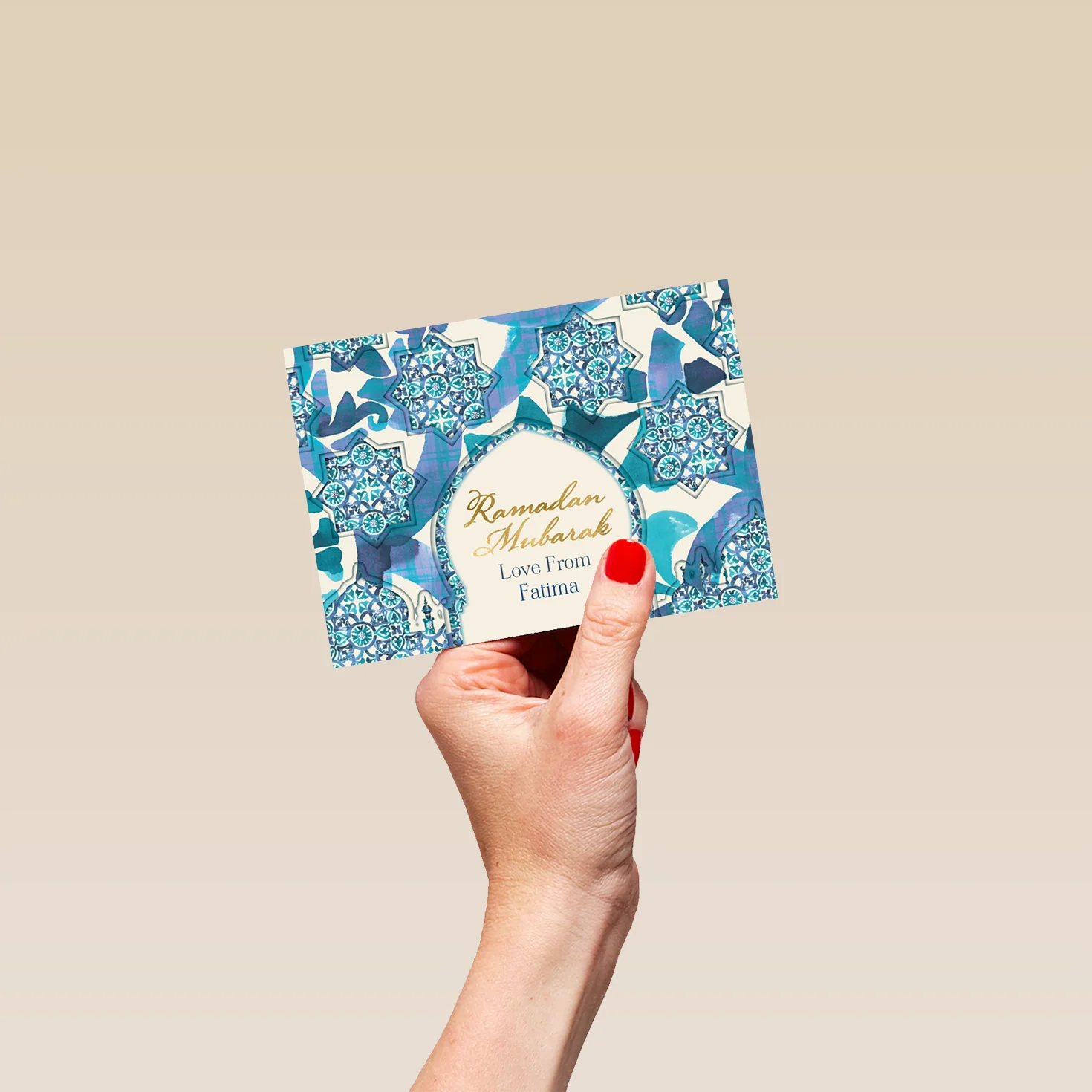 Personalised Blue Geometric Ramadan Mubarak Card - Image 4