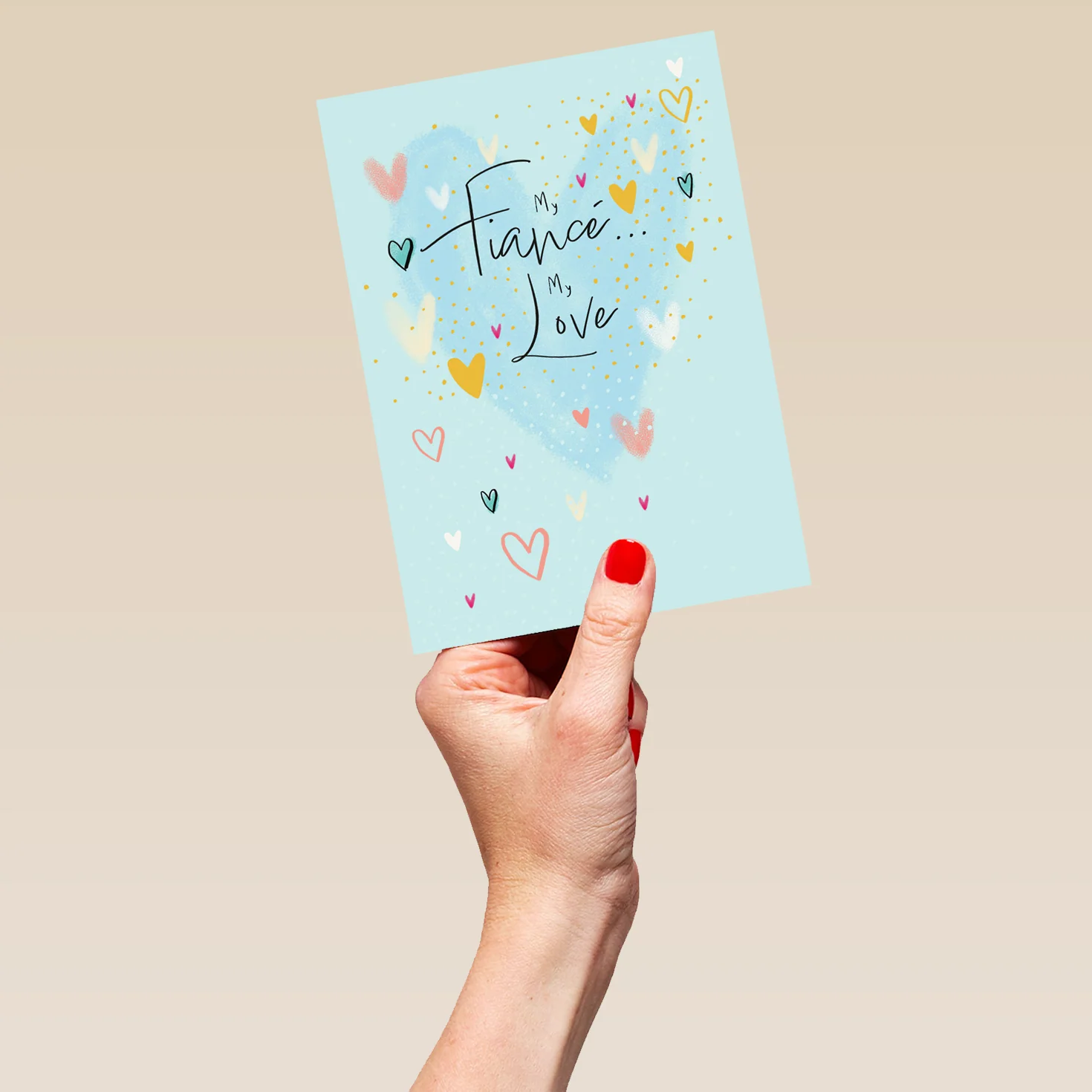 Personalised Blue Hearts Birthday Card for Fiancé - Image 5
