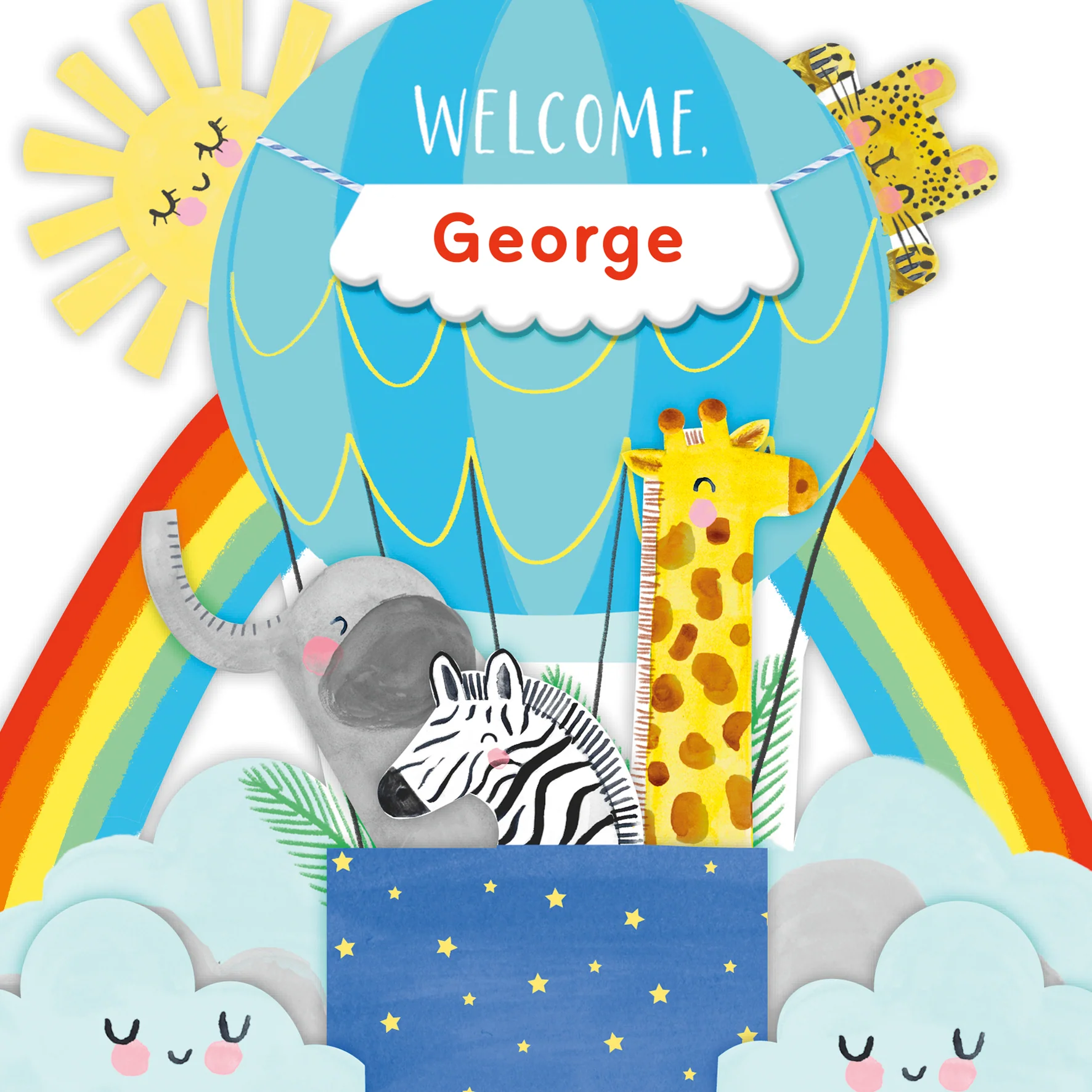 Personalised Blue Hot Air Balloon New Baby Boy Card