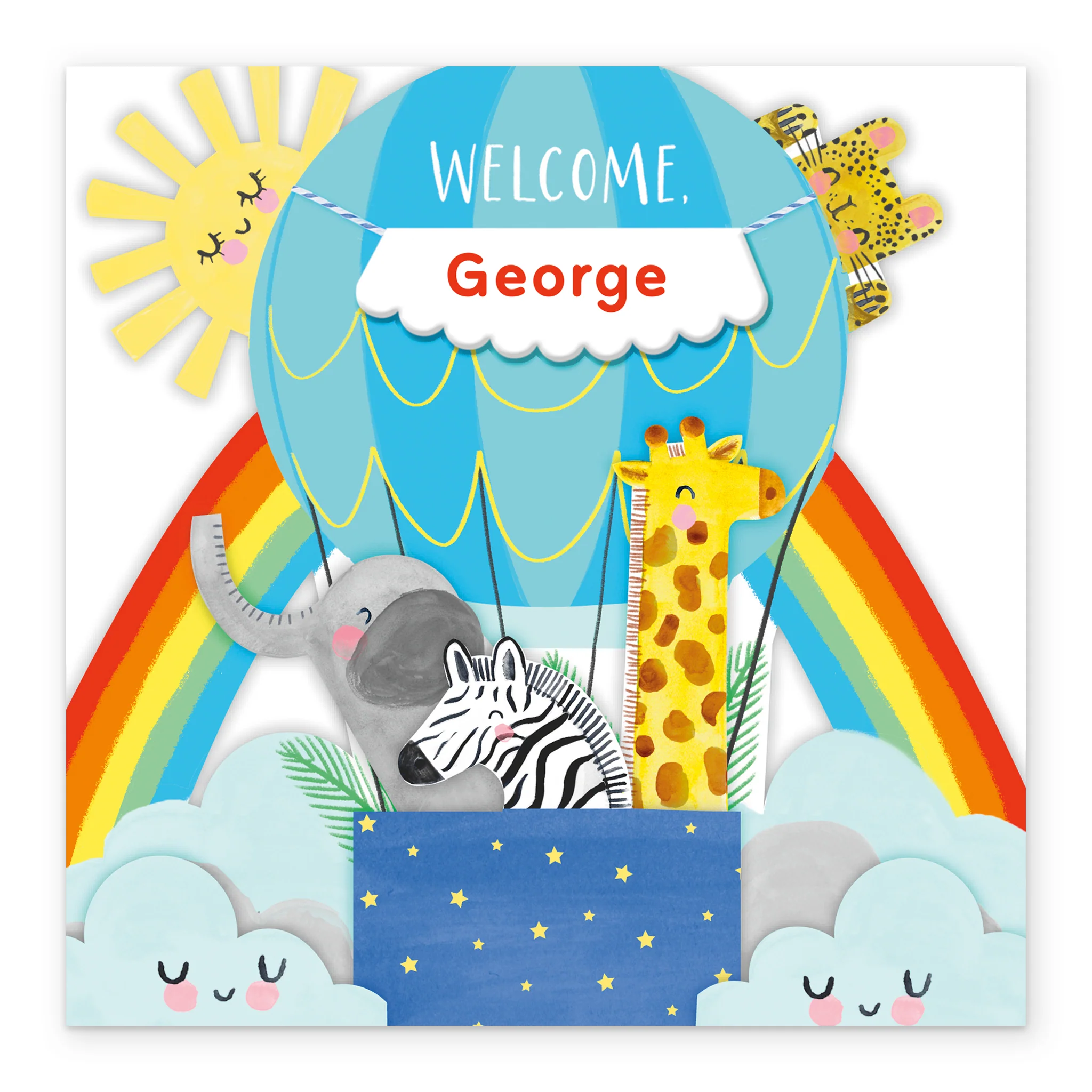 Personalised Blue Hot Air Balloon New Baby Boy Card - Image 2