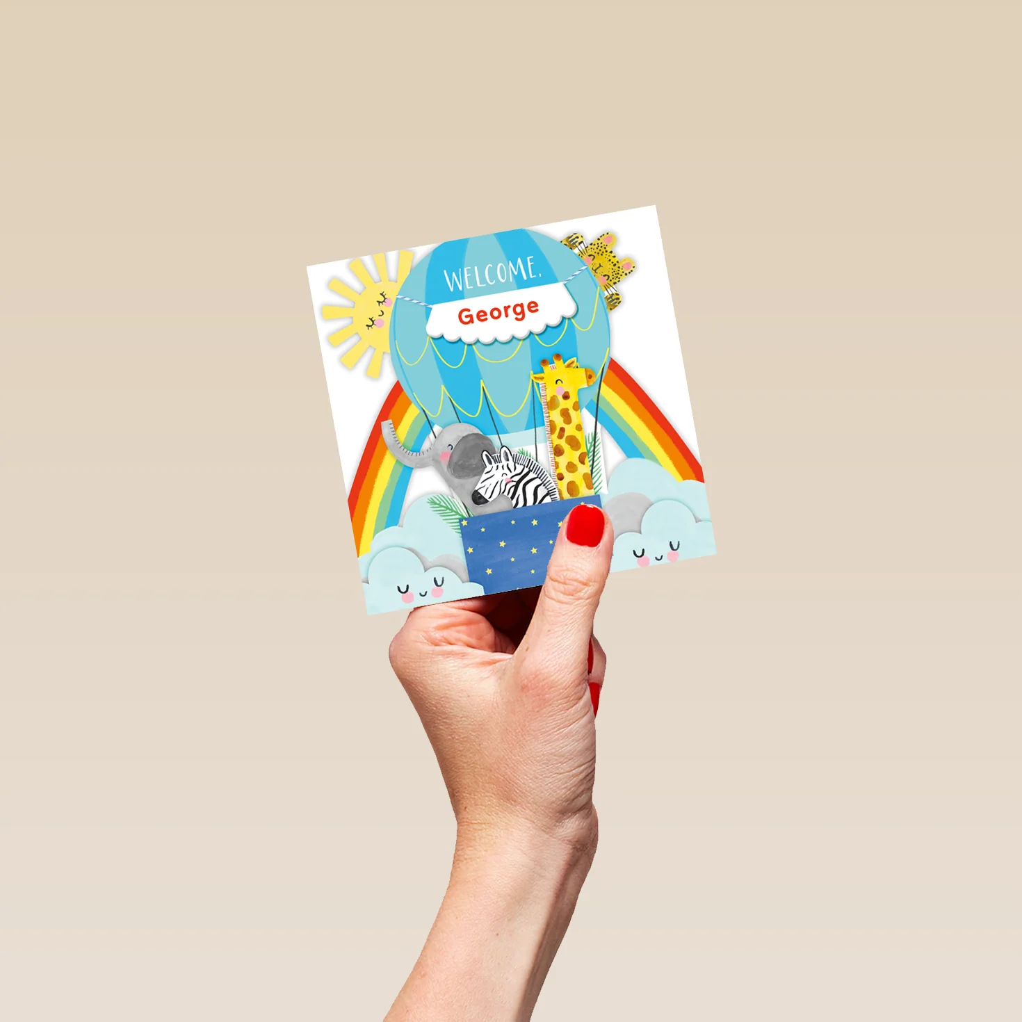 Personalised Blue Hot Air Balloon New Baby Boy Card - Image 4