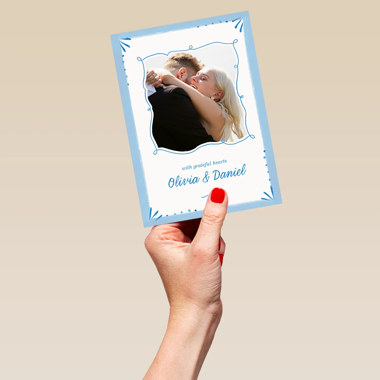 Personalised Blue & White Framed Photo Upload Wedding Thank You Card - Image 5