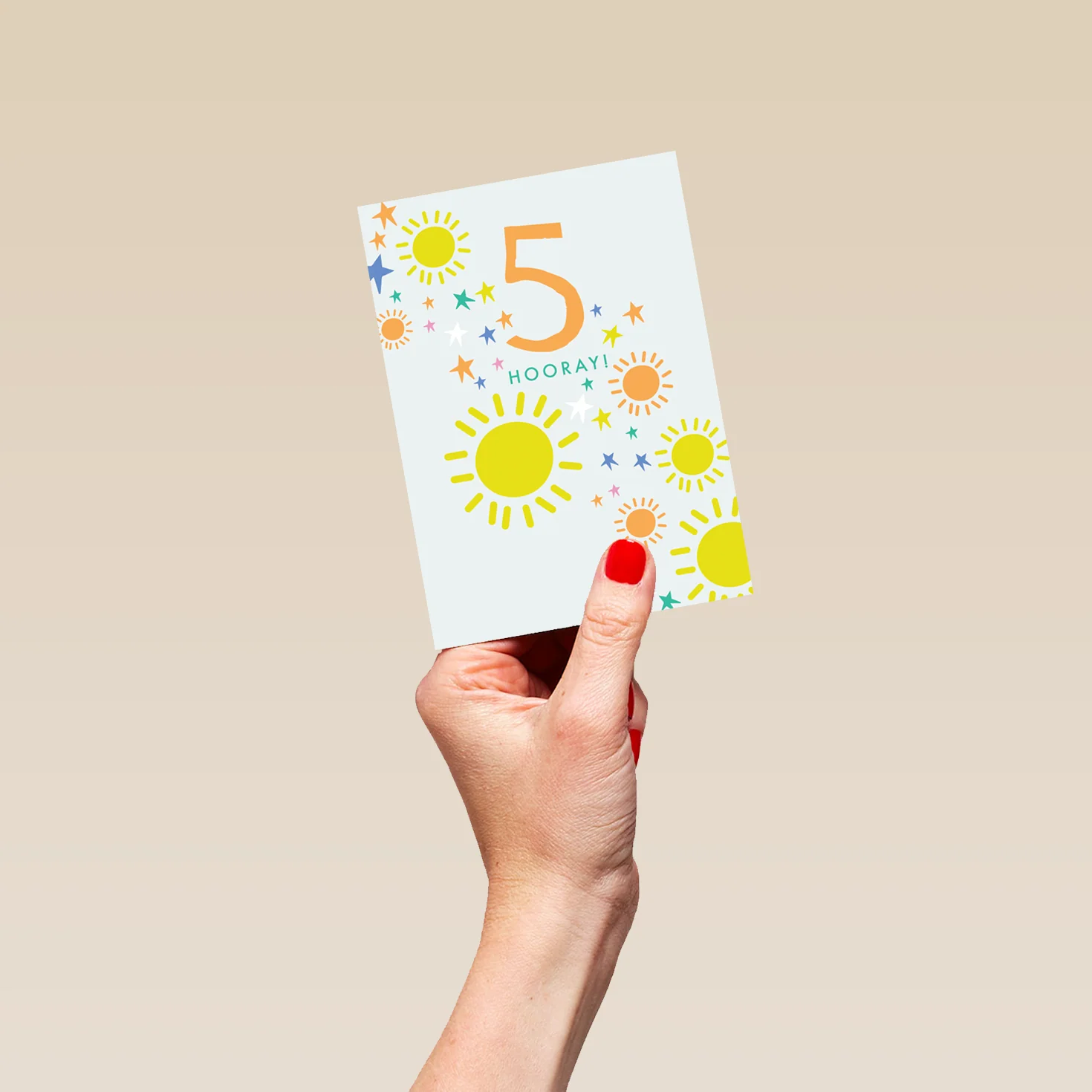 Personalised Bright Colourful Suns Stars 5th Birthday Card - Image 4