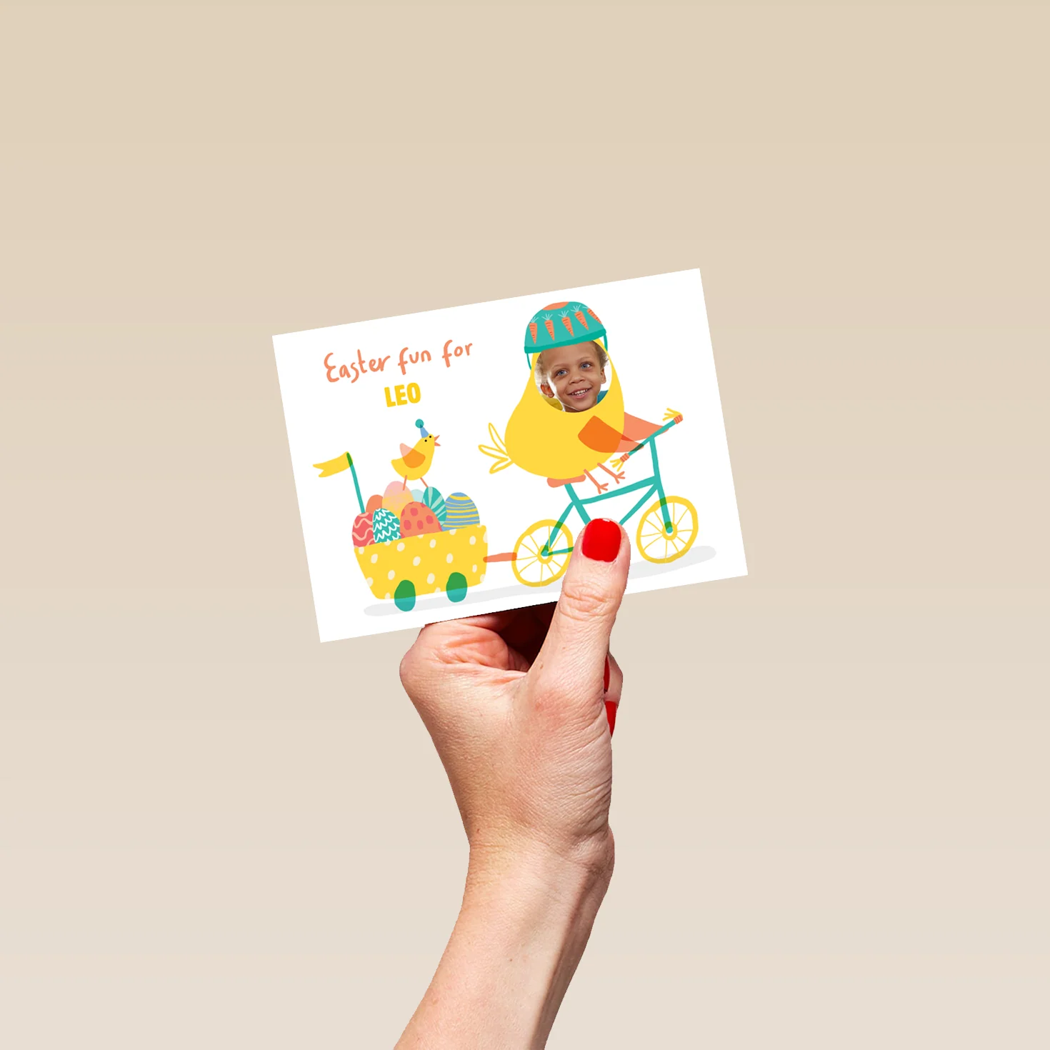 Personalised Bunny Rabbits and Daffodils Photo Upload Easter Card for Kids - Image 4