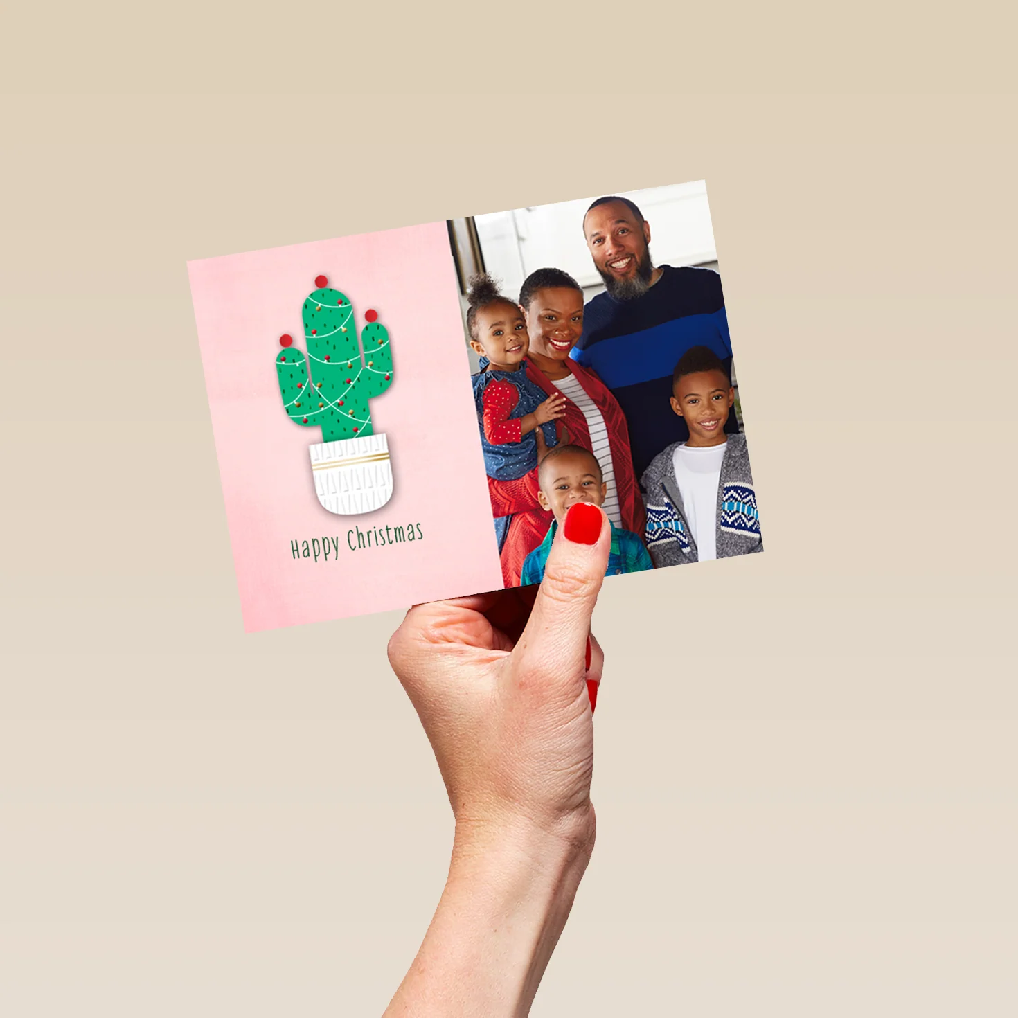 Personalised Cactus Happy Holidays Photo Christmas Card - Image 5