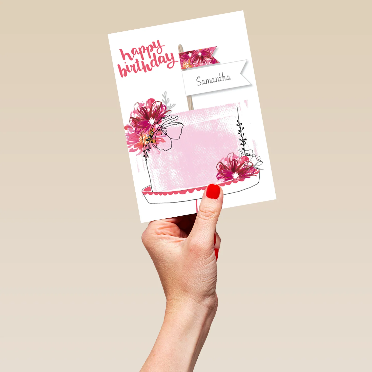 Personalised Cake And Flowers Happy Birthday Card - Image 5
