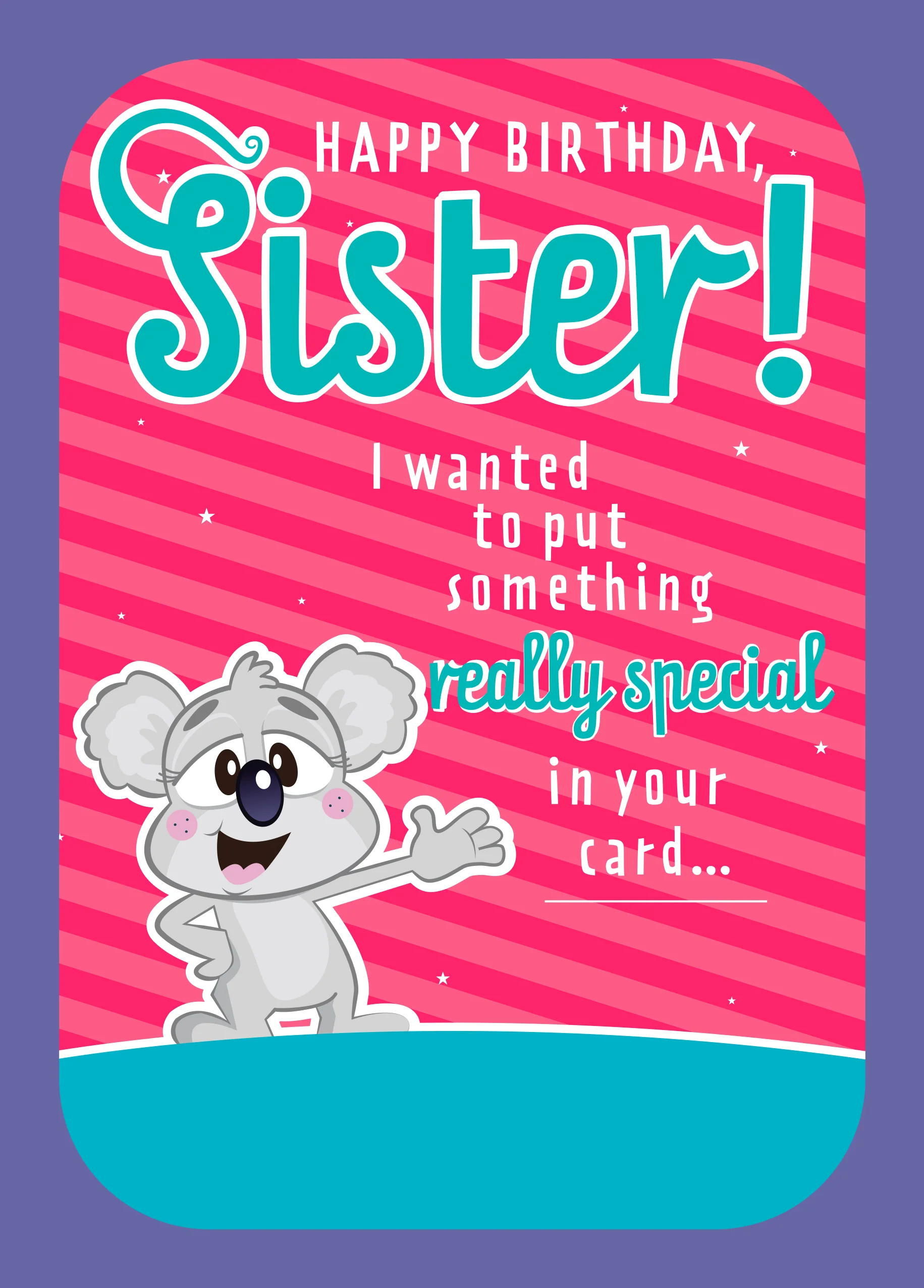 Personalised Cartoon Bear Sister Birthday Card