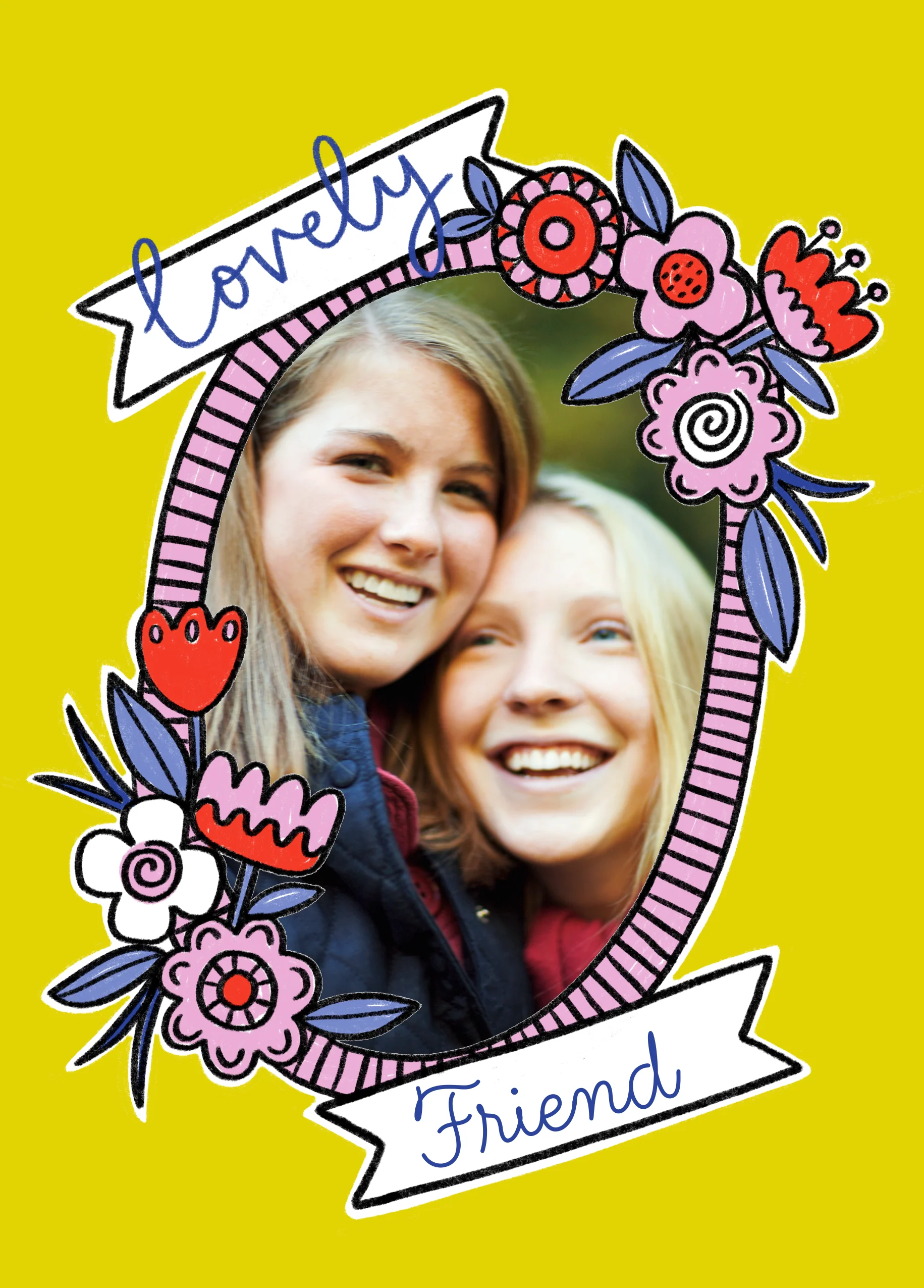 Personalised Cartoon Border Photo Upload Greetings Card