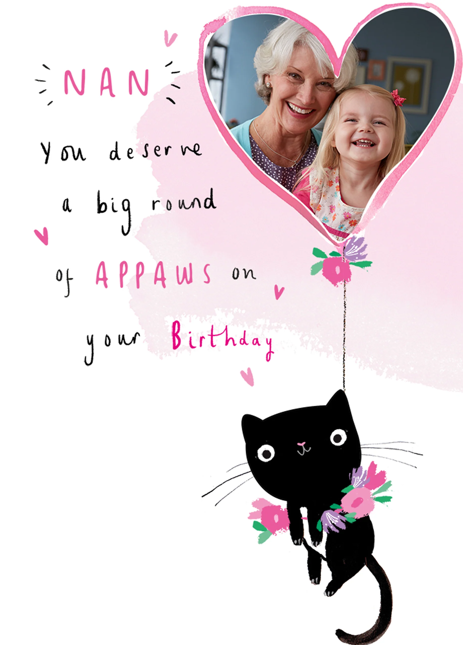 Personalised Cat And Balloon Photo Birthday Card For Nan