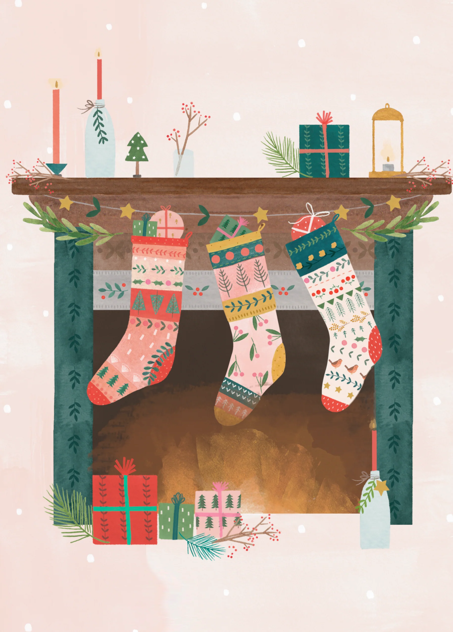 Personalised Chimney And Stockings Christmas Card