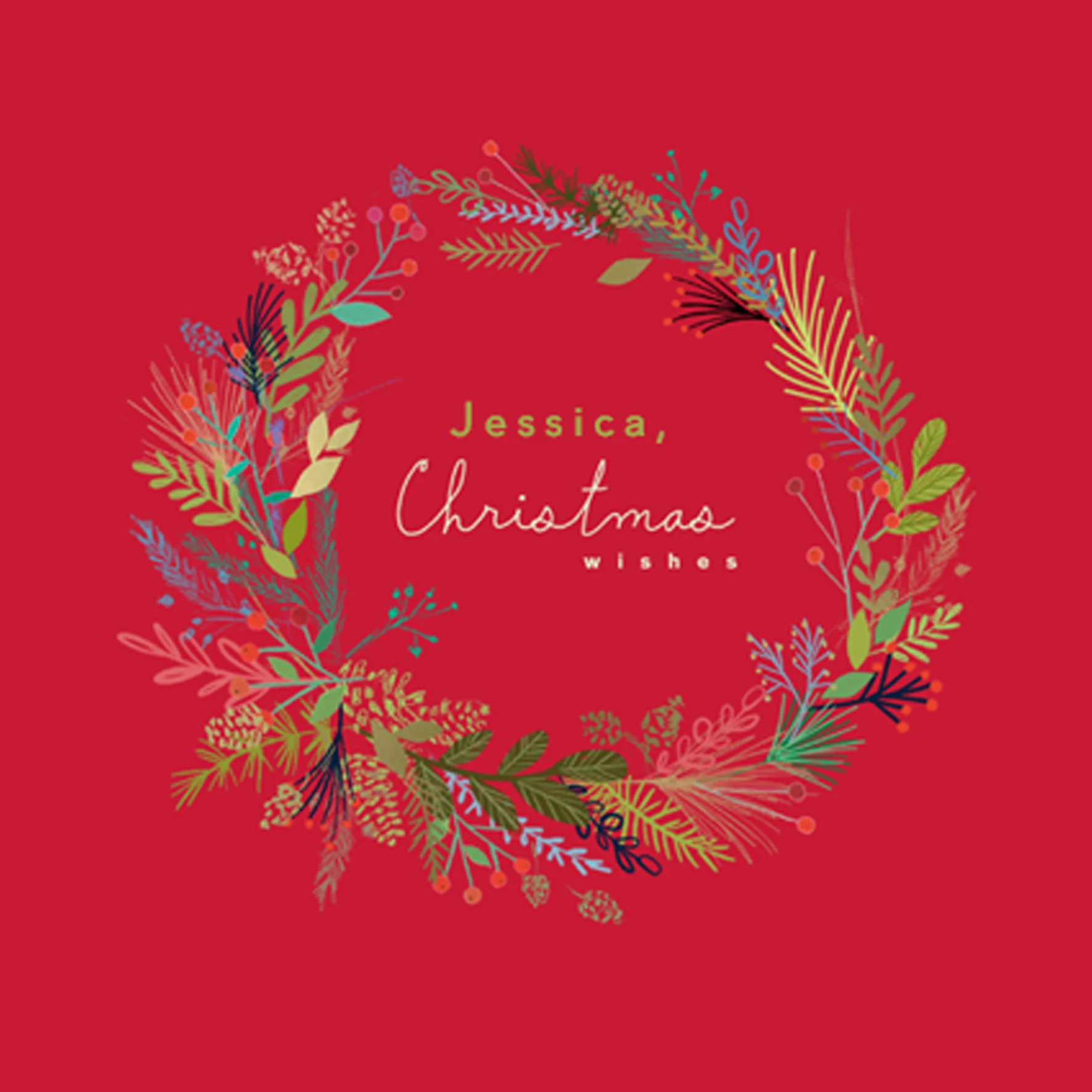 Personalised Christmas Wishes Festive Wreath Card