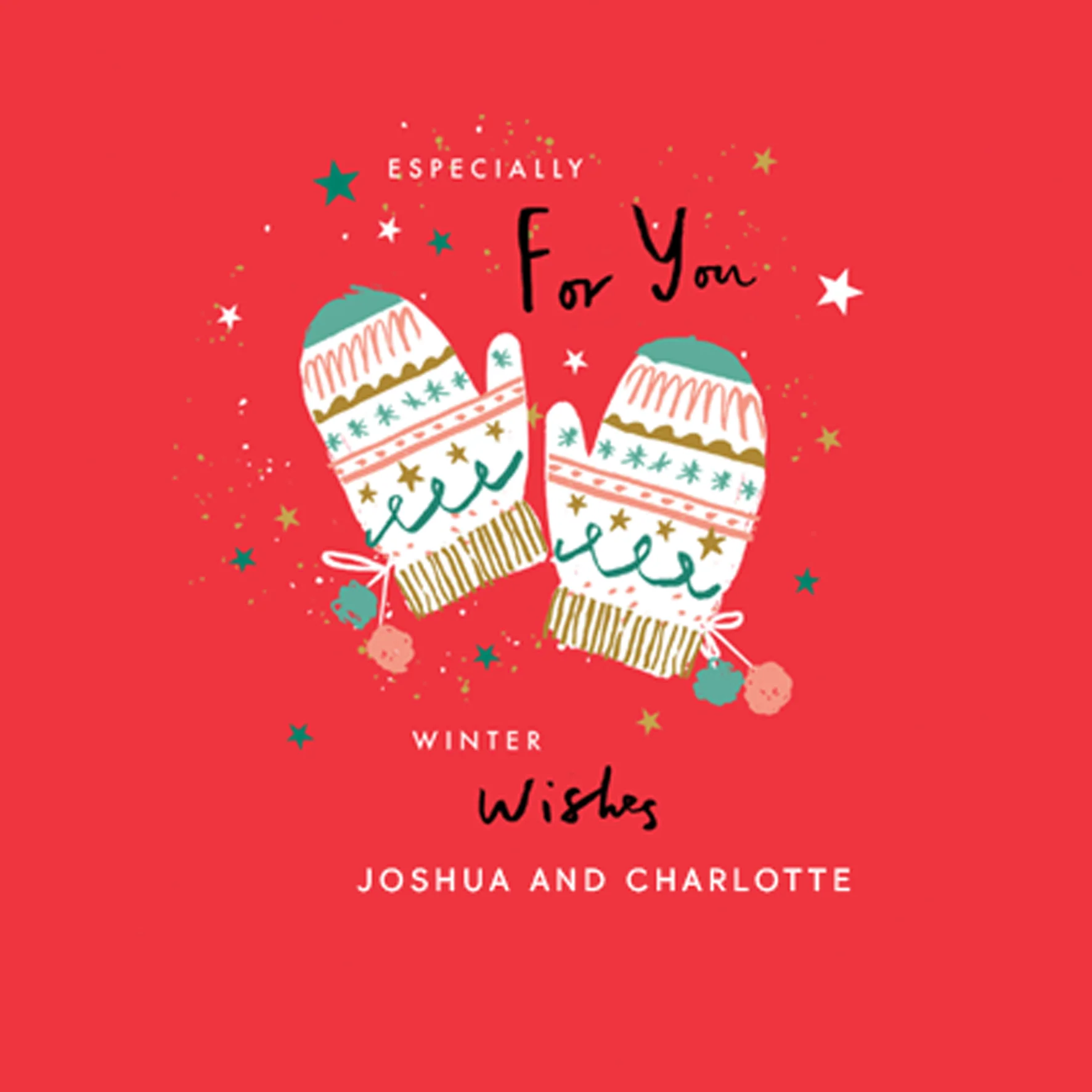 Personalised Classic Christmas Cute Cosy Mittens Card