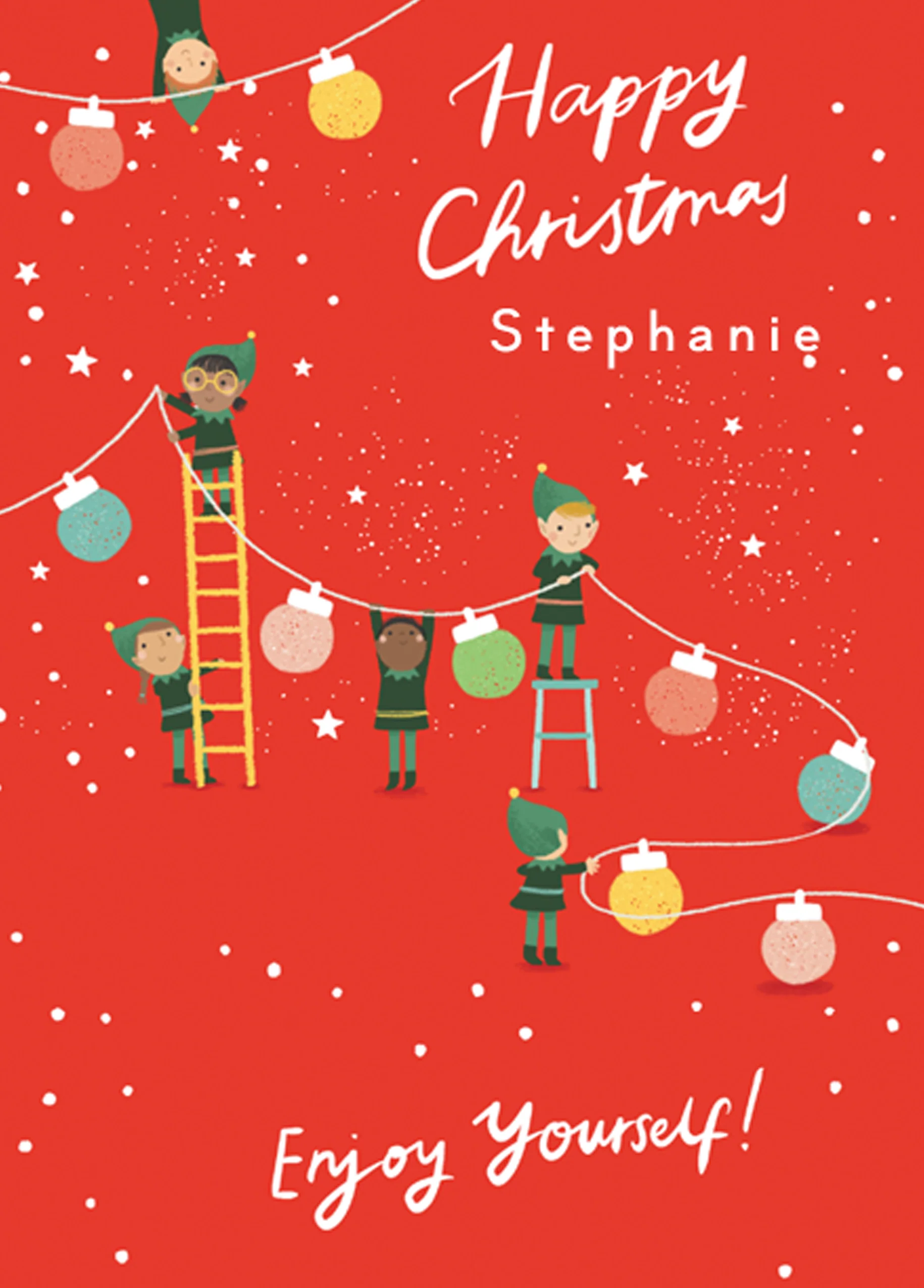 Personalised Classic Christmas Cute Elves Decorating Card