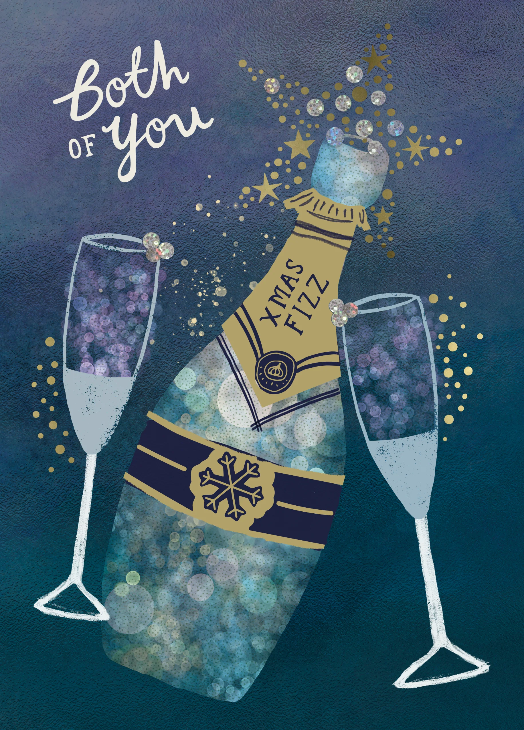 Personalised Classic Christmas Festive Bubbles Glasses To Both Card