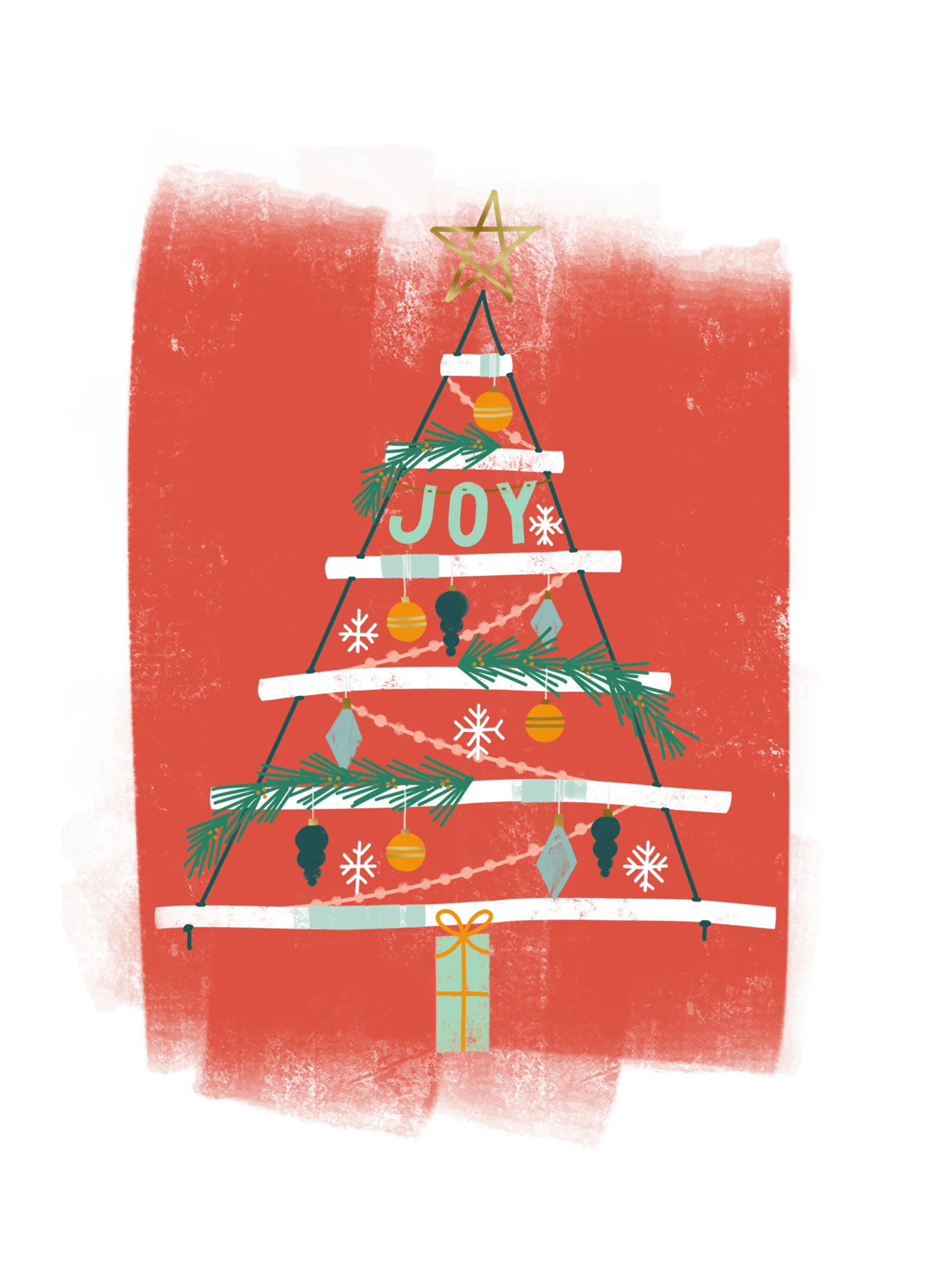Personalised Classic Christmas Tree & Baubles Joy Card