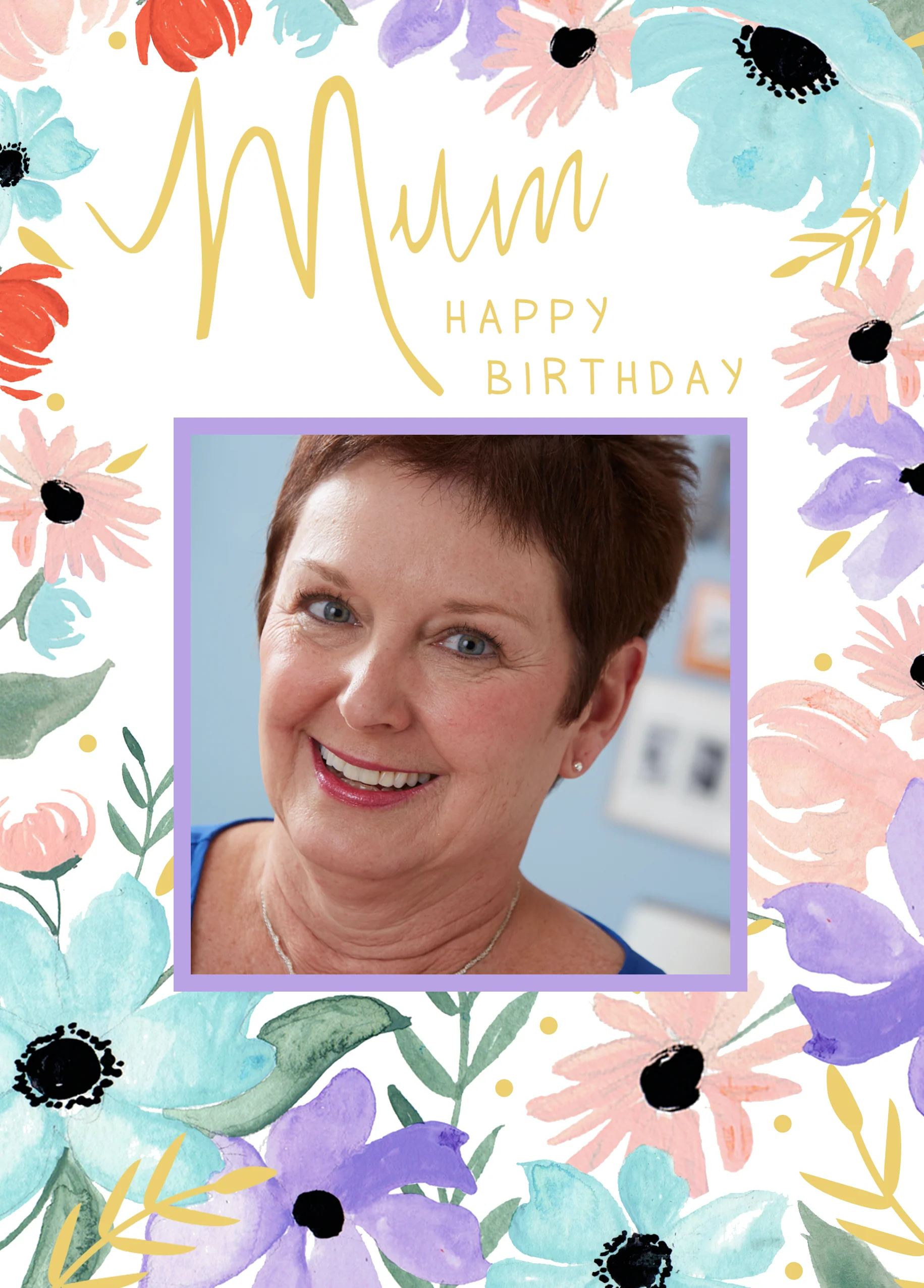 Personalised Classic & Colourful Flowers For Mum Photo Birthday Card