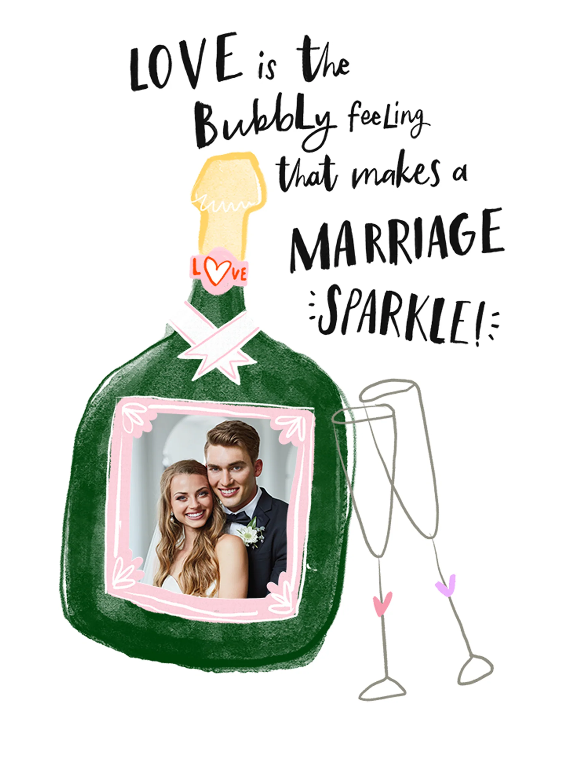 Personalised Classic Congratulations Bubbly Couple Photo Wedding Card