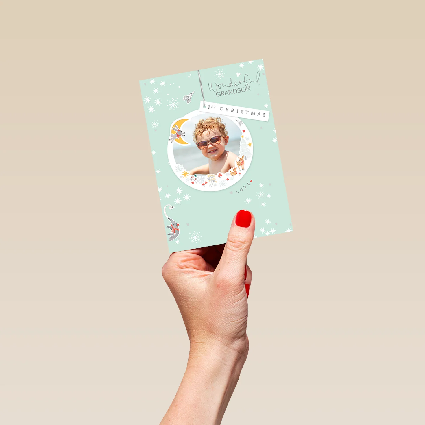 Personalised Classic Grandson's 1st Christmas Editable Photo Card - Image 4