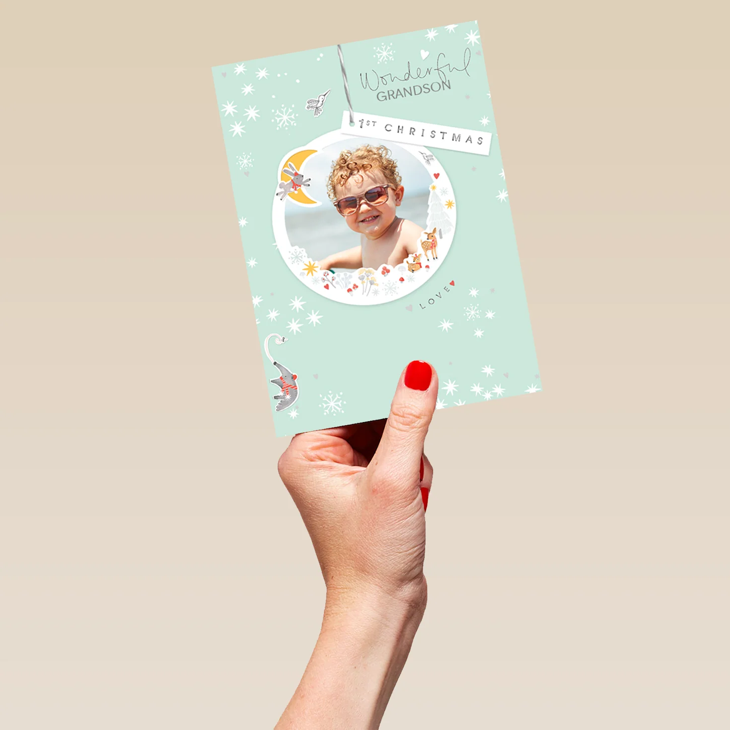 Personalised Classic Grandson's 1st Christmas Editable Photo Card - Image 5