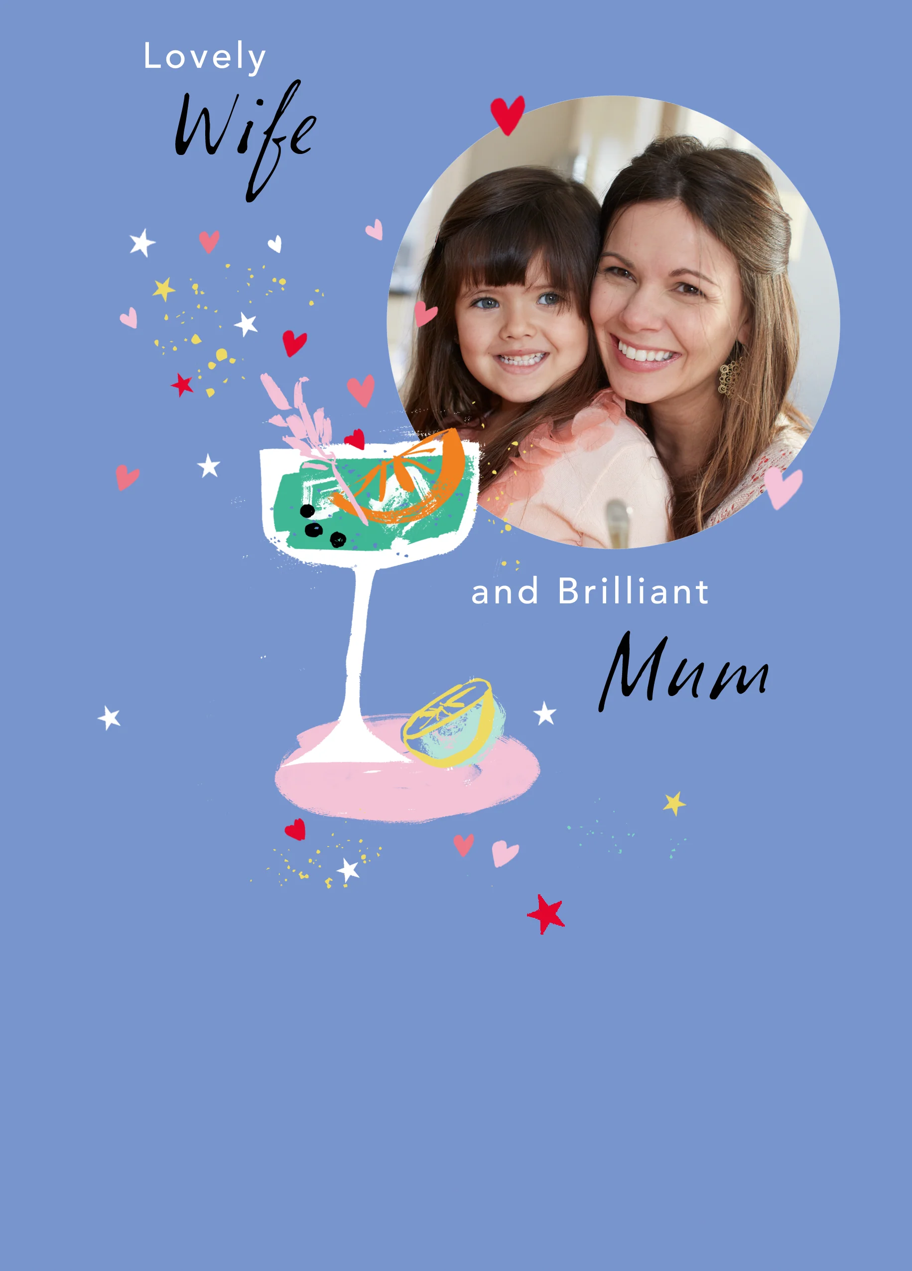 Personalised Cocktail Illustration Mother's Day Photo Upload Card for Wife & Mum
